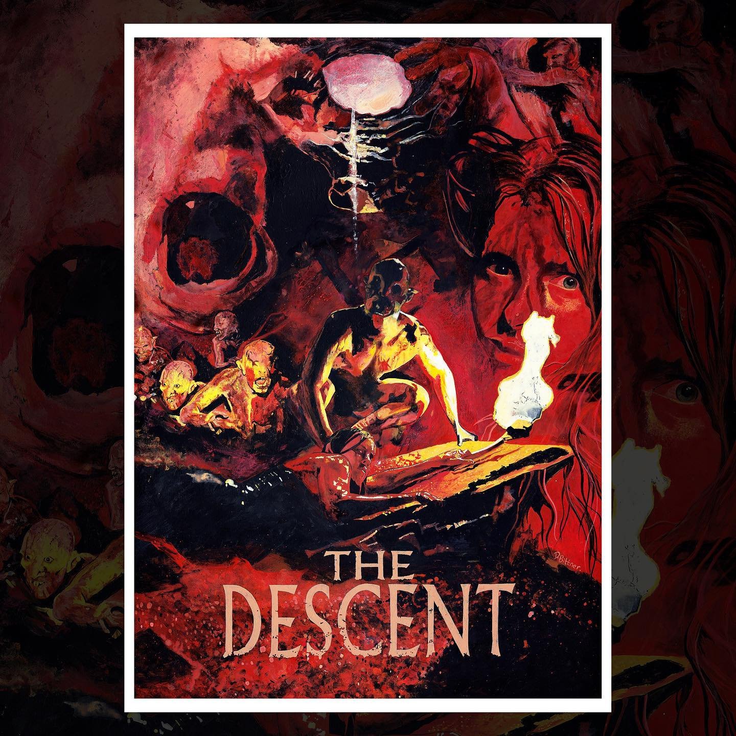 Here&rsquo;s my latest finished painting - The Descent, acrylic on paper. Prints are now available to pre-order! 

This is a limited signed &amp; numbered run of 50, never to be reprinted. 

I really love this movie, it may just be my favourite horro