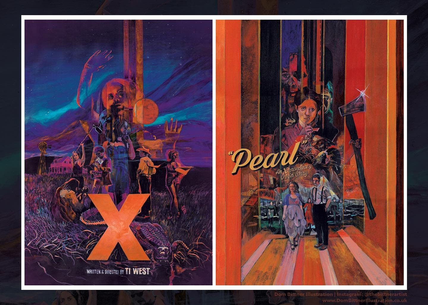 Who&rsquo;s looking forward to MaXXXine? I can&rsquo;t wait! (X and Pearl posters by me). 

#xmovie #pearl #pearlmovie #tiwest #horror #horrorfilm #horrorart #horrorartist #horrorartwork #alternativemovieposters #alternativemovieposter #horrorfilms #