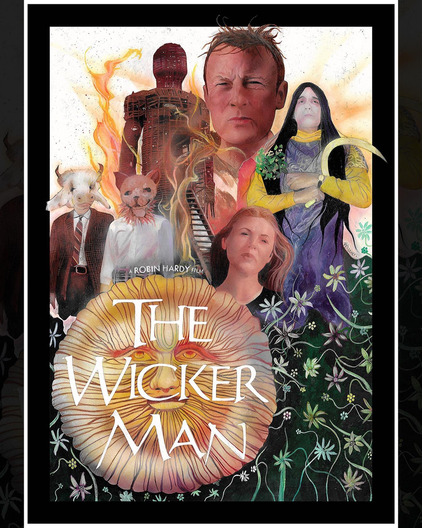 25 signed &amp; numbered prints are now available of my latest hand painted poster - The Wicker Man. Made using acrylic &amp; coloured pencils on paper. 

Link in bio, worldwide shipping. 

Never to be reprinted. 🌞🔥

#thewickerman #wickerman #horro