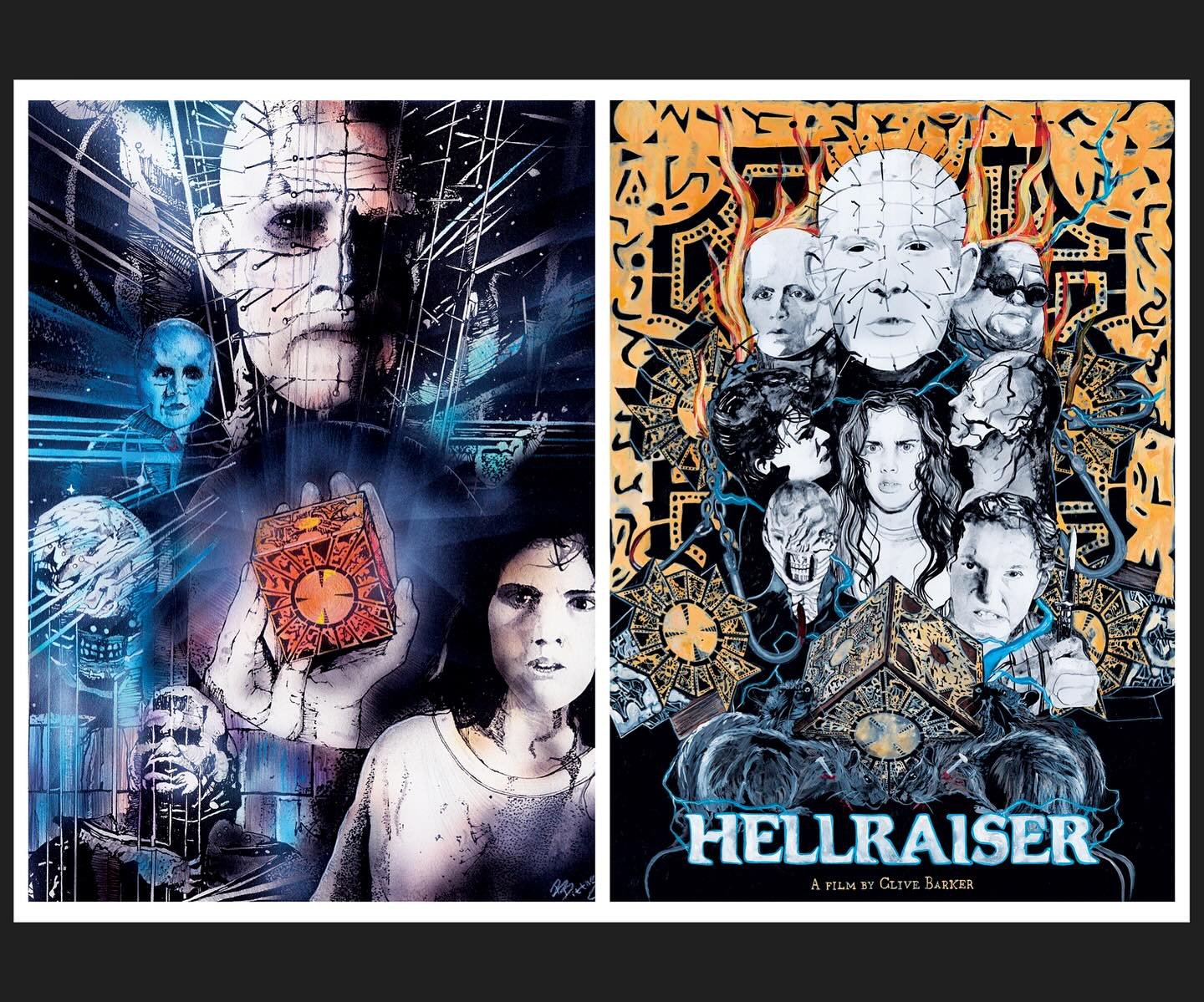 Two artworks I&rsquo;ve made for Hellraiser (1987). 

#hellraiser #hellraiser1987edit #dougbradley #clivebarker #thehellboundheart #horrorfilms #horrormovies #horrorartwork