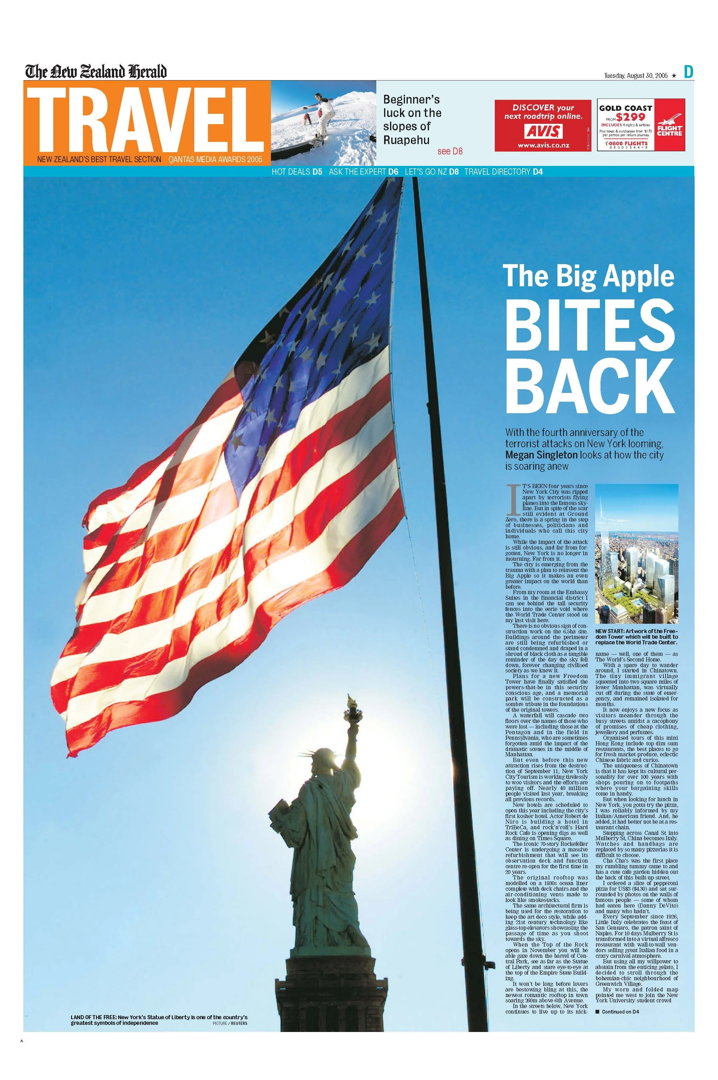 Cover page for the award-winning weekly travel section