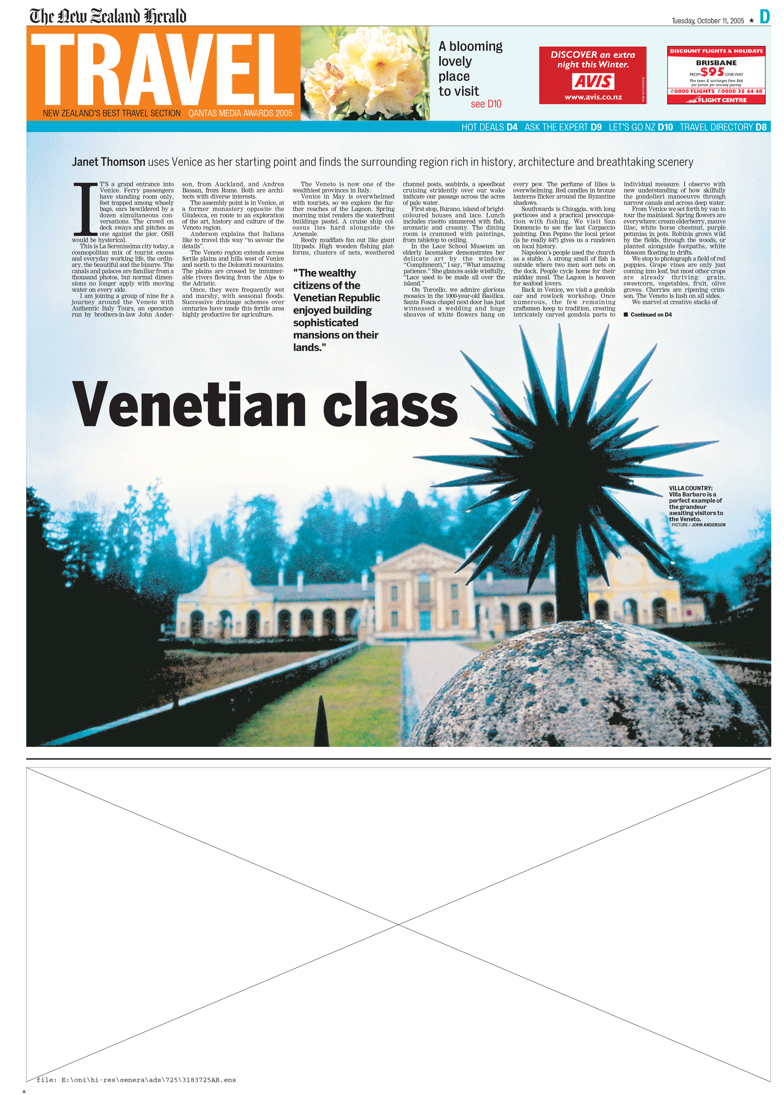Cover page for the award-winning weekly travel section