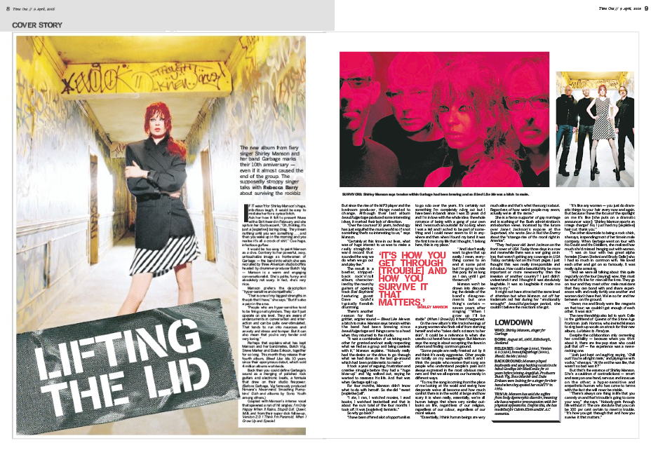 Cover story for TimeOut. I scanned duct tape and silhouetted it in Photoshop to create a grungy look for this story on the band Garbage