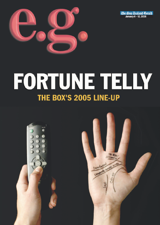 Cover concept and design for the weekly TV guide e.g. I drew palmistry lines and TV show names on my hand and directed a staff photographer on how to shoot the image, to convey the idea of telling fortunes.