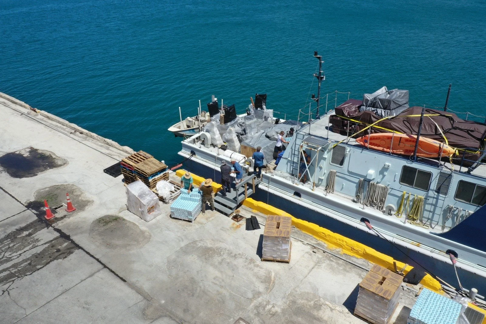 An overhead view of loading Sea Hope