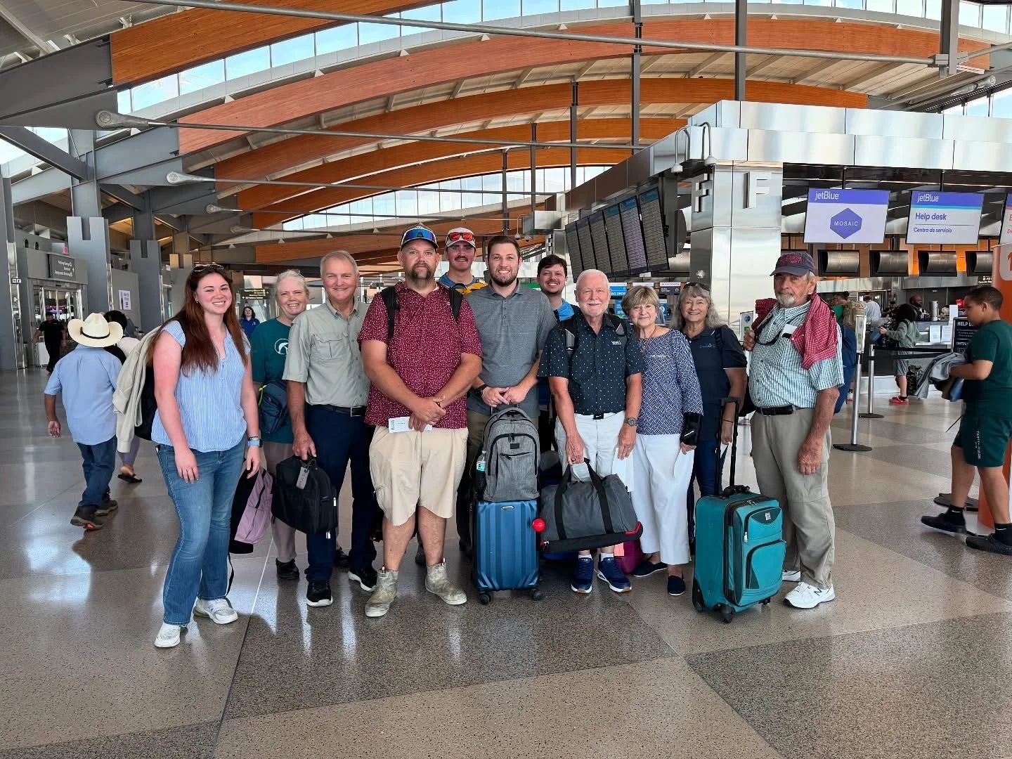 The 11 man team from Neuse Baptist at the Raleigh airport