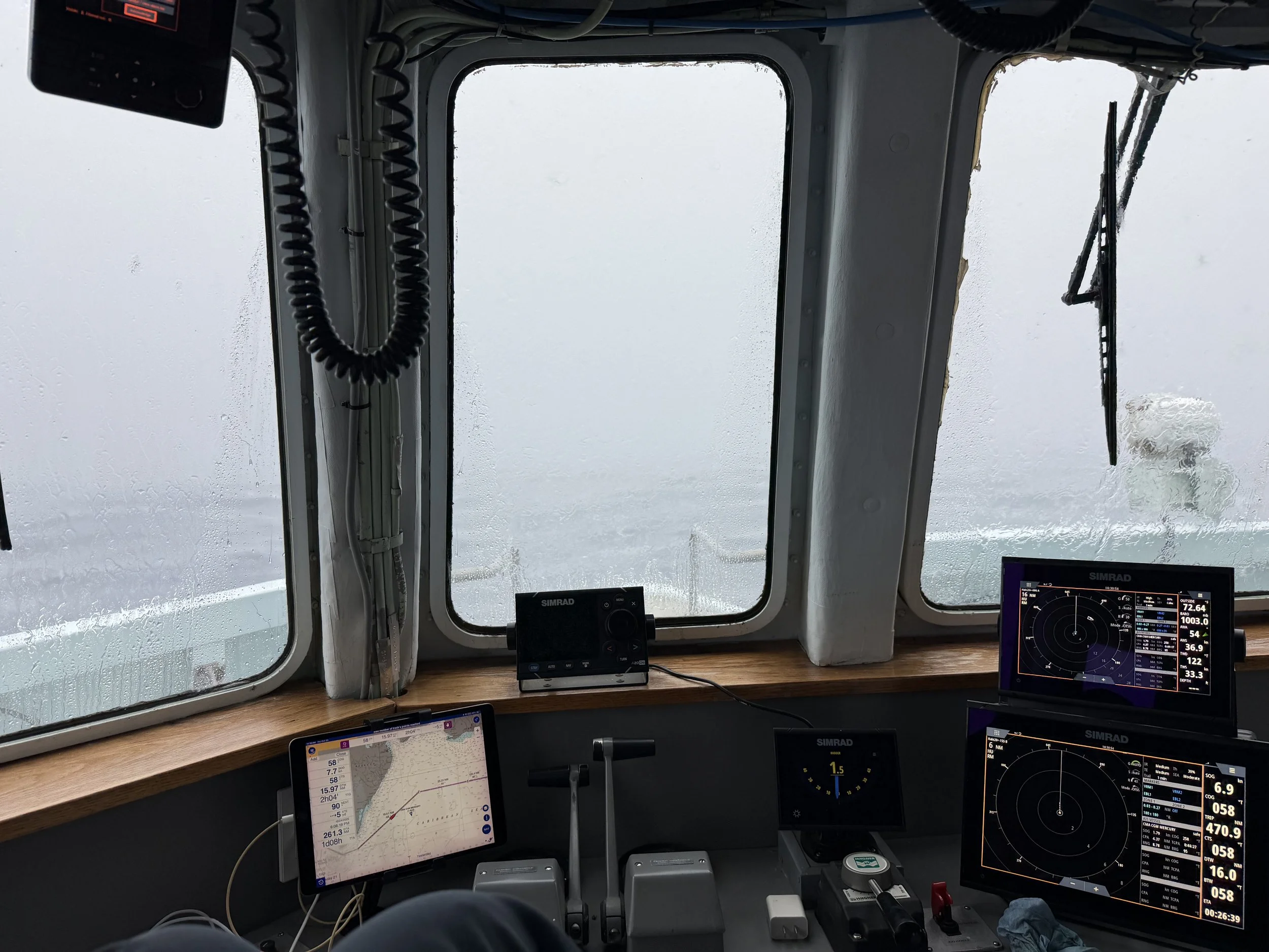 A typical day in the pilot house on the way back