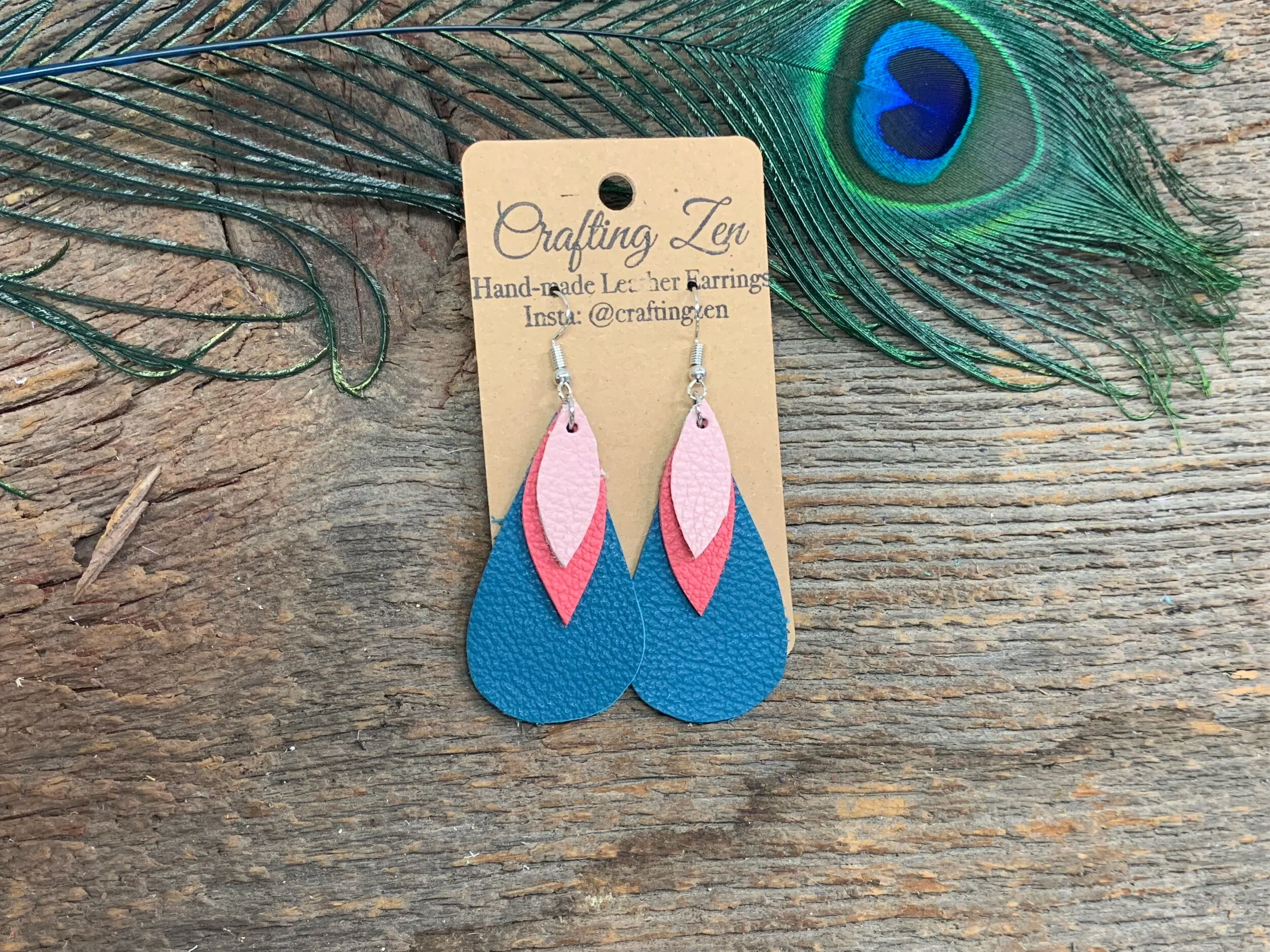 Dark Turquoise Tear Drop with coral and pink accents