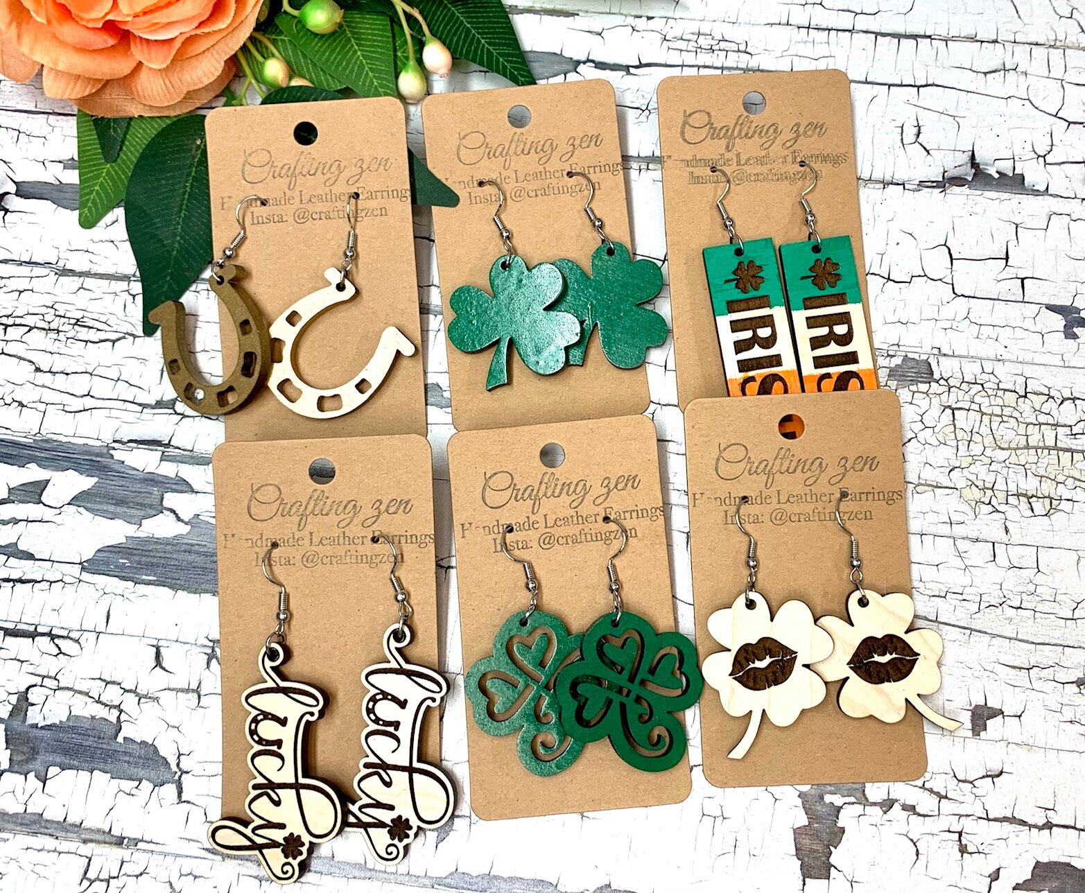 Wood St Patrick's Day earrings