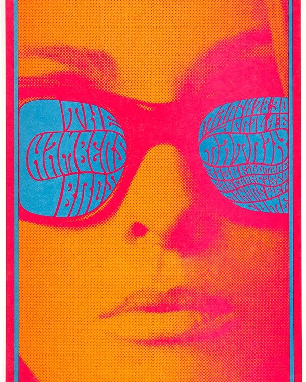 Music posters from the San Francisco psychedelic rock scene in the late 1960s were incredibly eclectic, artists like Victor Moscoso combined dayglo colours, vintage photos, and hand-lettering to promote concerts at Bill Graham&rsquo;s Fillmore West a