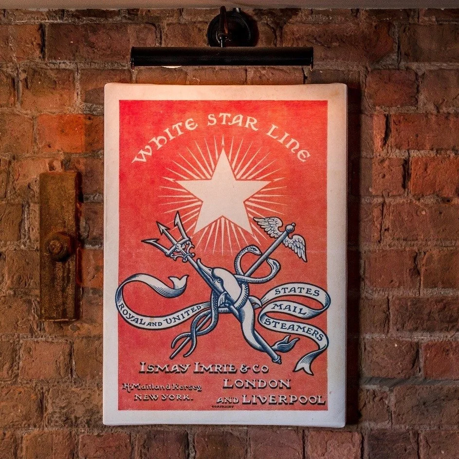 A vintage travel poster in situ @titanichotelliverpool supplied by @galleryretroprints. Shop for Art Nouveau and Art Deco advertising prints 👉 GalleryRetro.com

#whitestarline #artnouveau #teutonic #passengerlist 
#vintageadvertising #wallpaper #gra