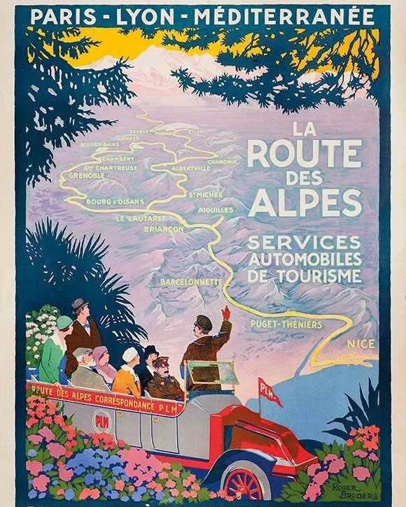 Ski or Sun? On the C&ocirc;te d'Azur it is possible to do both in one day!  This image for La Route des Alpes was created in 1929 by Roger Broders for the PLM rail line, who commissioned a series of advertising posters to encourage tourism in the PAC