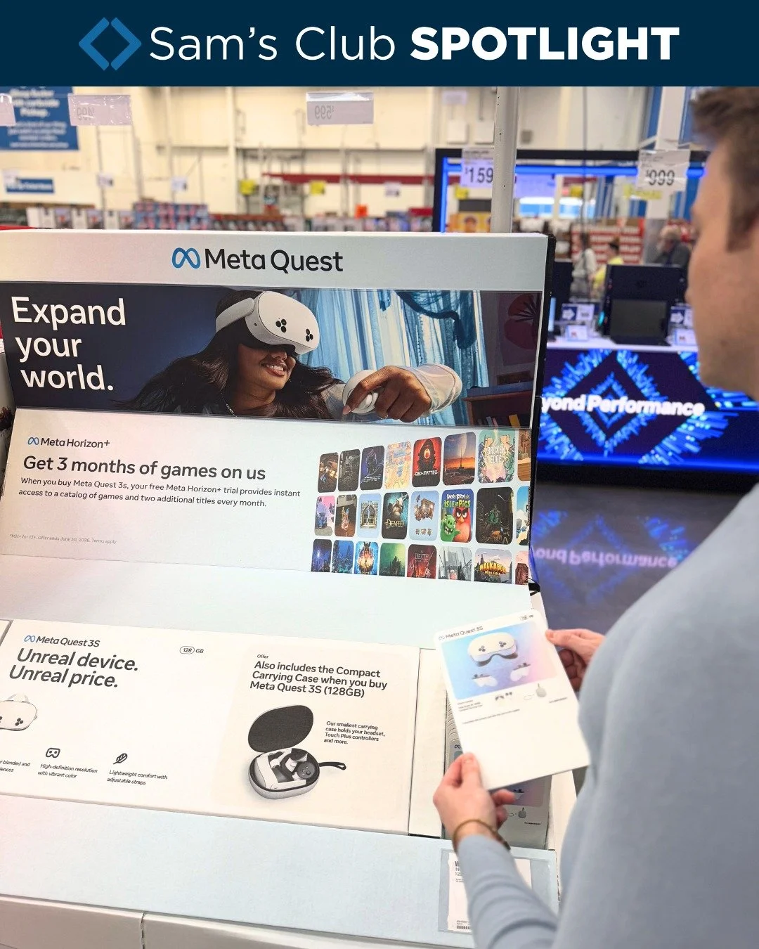 Spotlight on innovation at Sam&rsquo;s Club! 🔦

Kendal King partnered with @Meta to develop this bold Meta Quest 3S display, complete with educational graphics and a pull-card system that helps members explore product details with confidence. From s