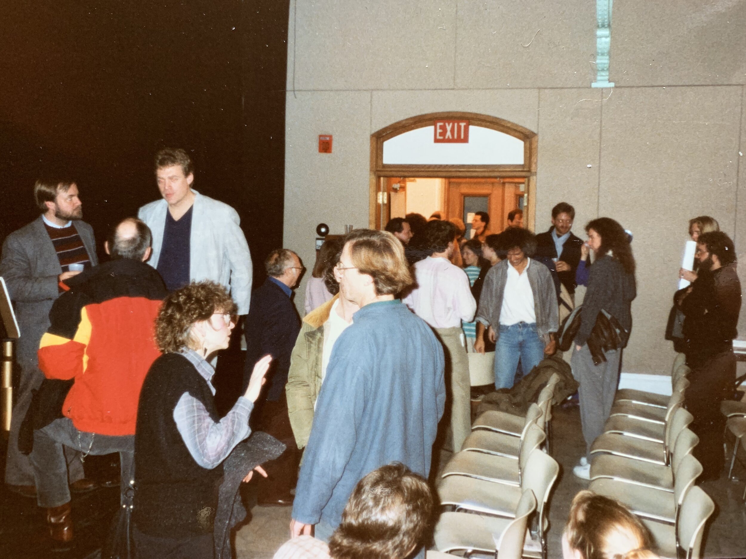  Shortly before the recording, we premiered the piece on a Marimolin concert. Here’s a photo of some audience congregating afterwards — including Lyle, and Pat Metheny. 