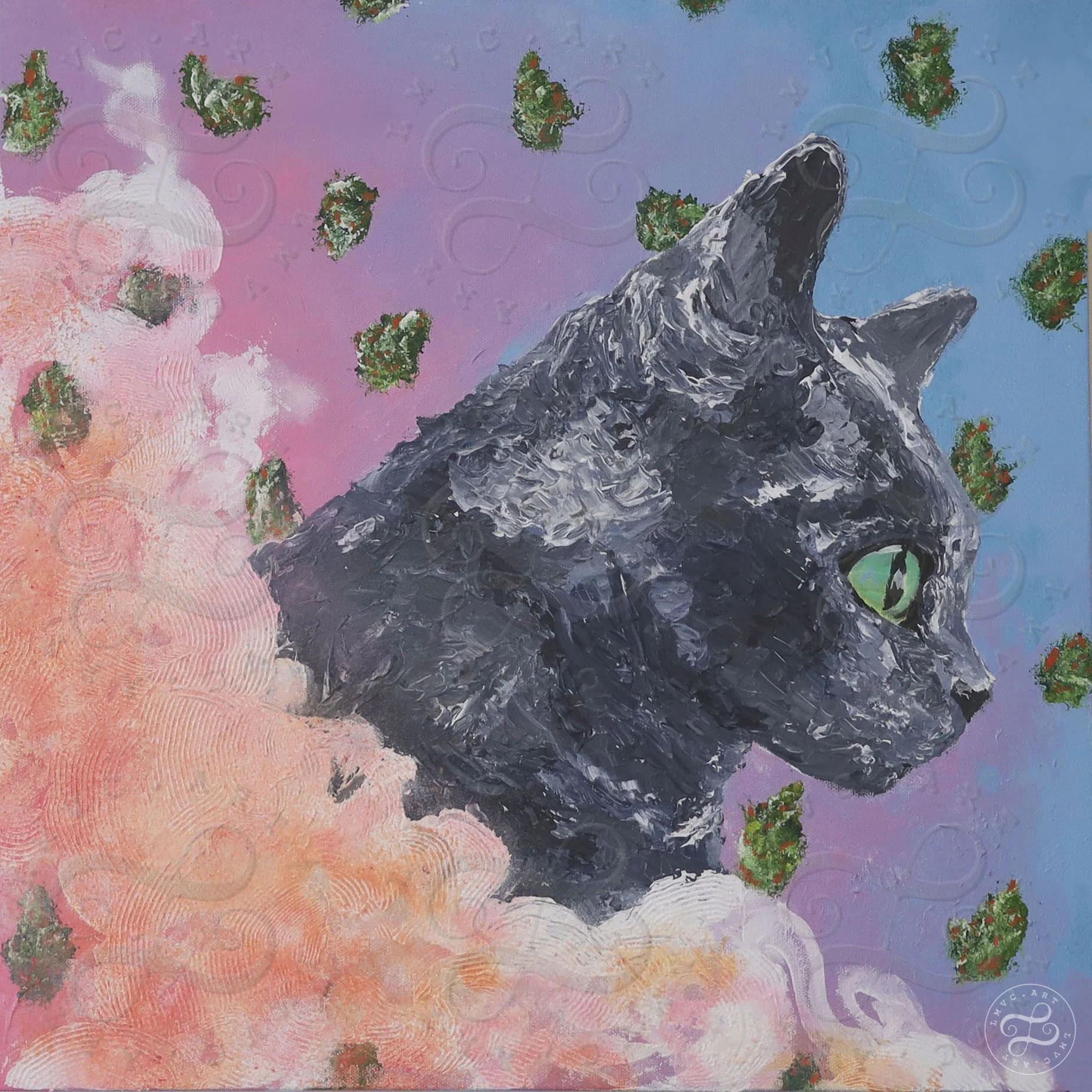 "Grey Cat With Flowers" 