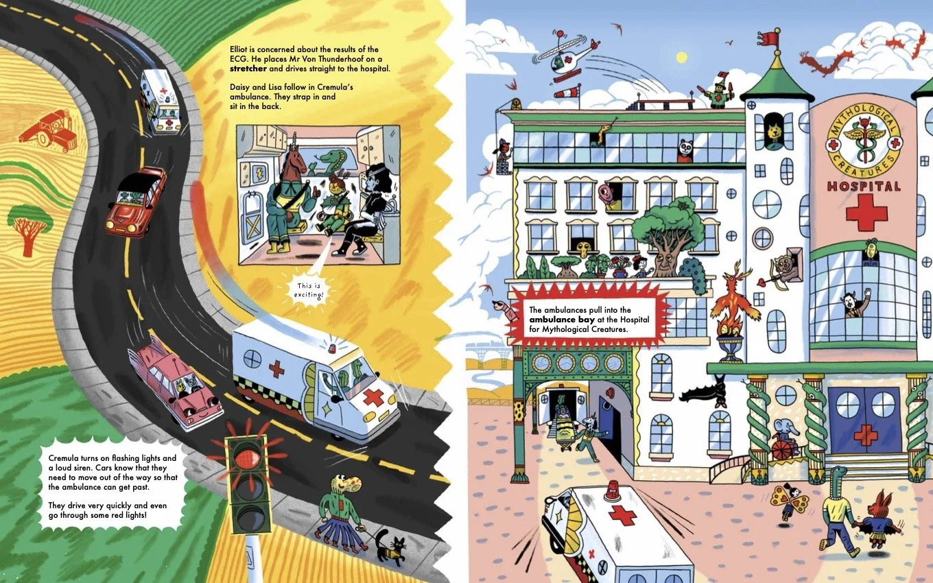 Pagespread from The Hospital for Mythological Creatures