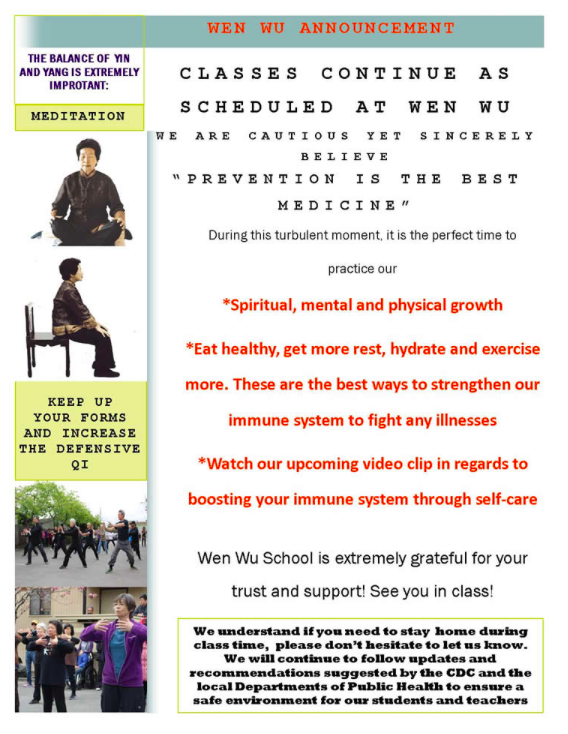 Classes Continue as Scheduled at Wen Wu
