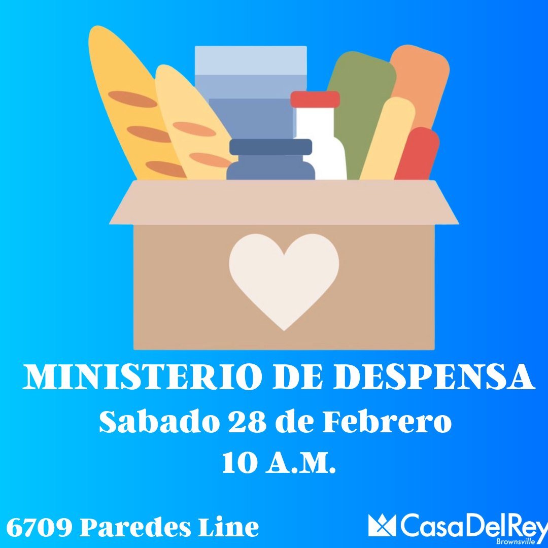 !Eres bienvenido!
Este Sabado 28 de febrero a las 10 de la ma&ntilde;ana estaremos dando despensa para servir a nuestra comunidad 🙌

6709 Paredes Line Rd.

📍Todos pueden asistir 🆓 Sin costo ‼Mientras duren suministros Lleguen con tiempo