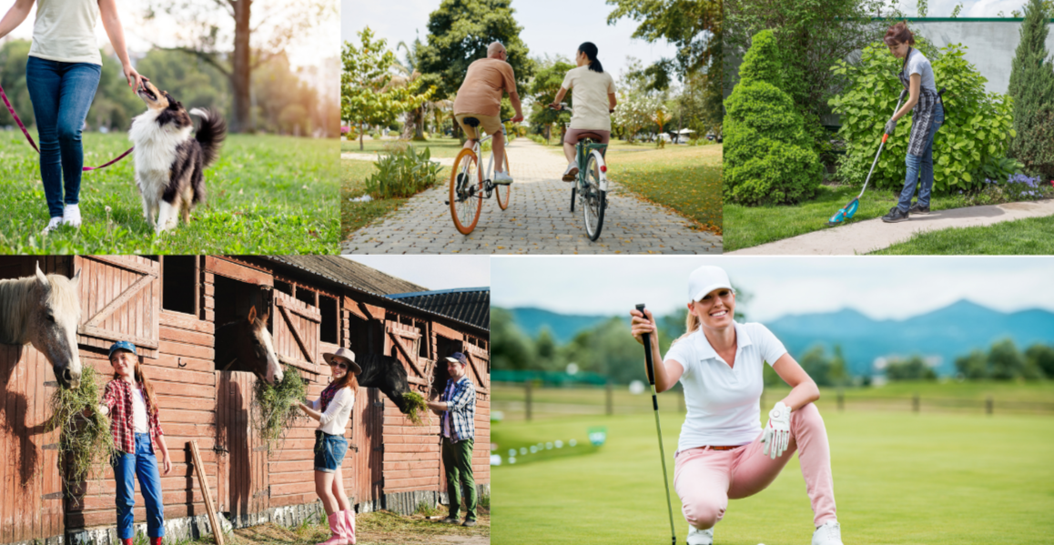 Collage of summer outdoor activities showing skin exposed to sun, heat, wind, and sweat.