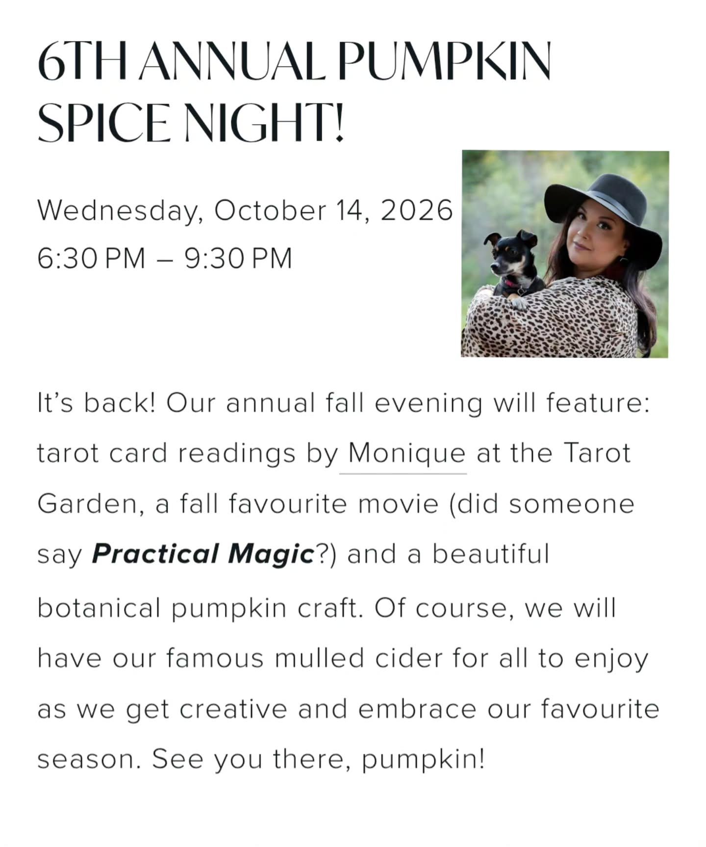 Our workshops for October are live!

Check out our events page on our website for all of the info or give us a call at 780-437-7493. Limited spots available!