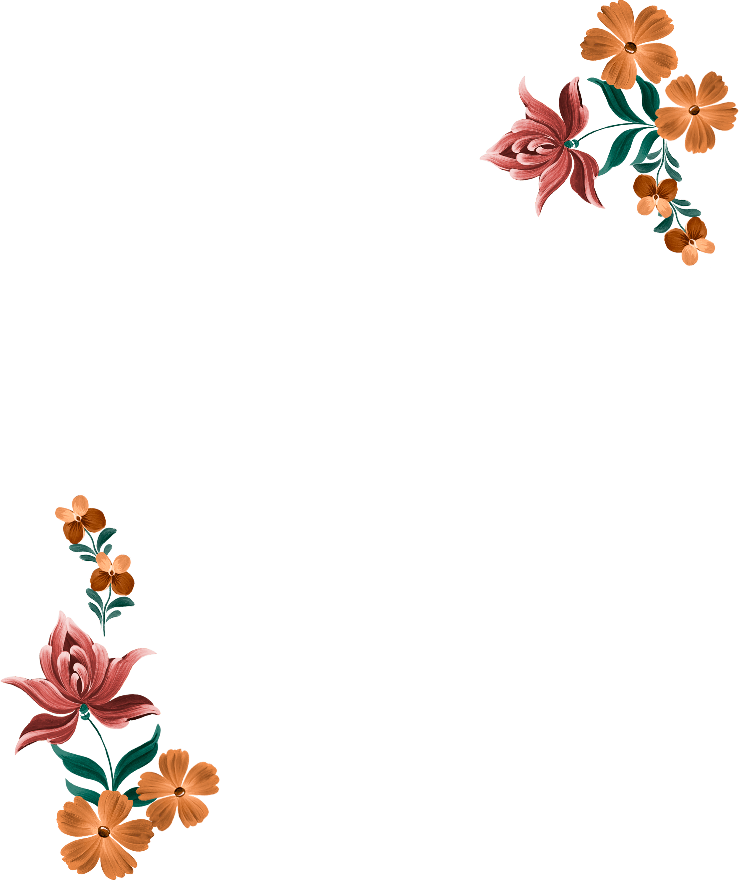 Decorative floral frame with pink lilies and orange flowers