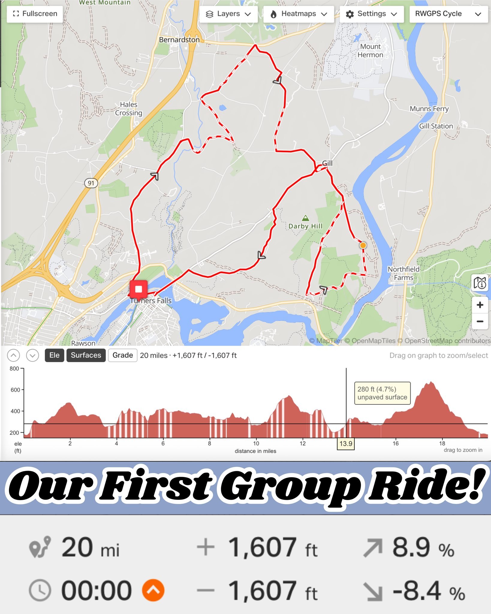 OUR FIRST EVER, WEEKLY GROUP RIDES START TOMORROW!!!

Hello Friends!

We'll be kicking off the season with a 20-mile, mostly paved route that follows some of the most scenic roads around the town of Gill. There will be a few tough climbs and some gra