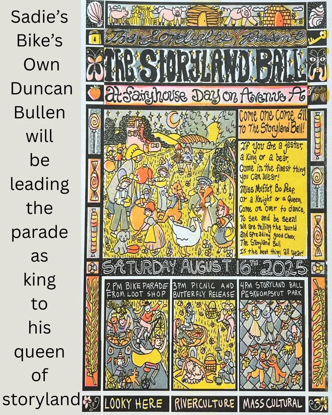 DO YOU KNOW THAT THE STORYLAND BALL IS HAPPENING TODAY!!!!????

You got to check this out and if you have a bike and have a family who has bikes you gotta be in the PARADE!!! That's right Sadies Bike's Own @___413__atb___ is leading the parade as kin