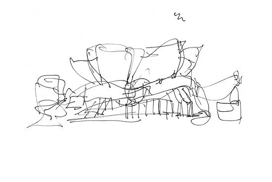 Gehry-esque sketch of the Disney Concert hall.