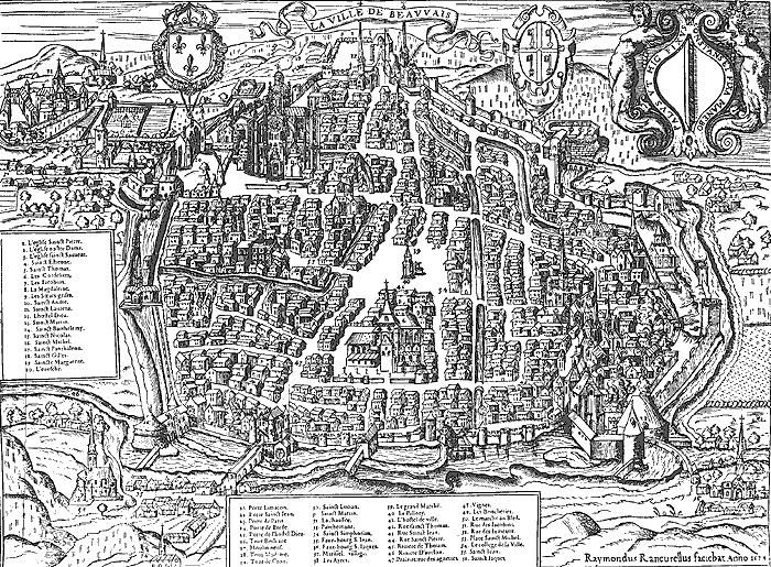 Map of the Medieval town of Beauvais in France.