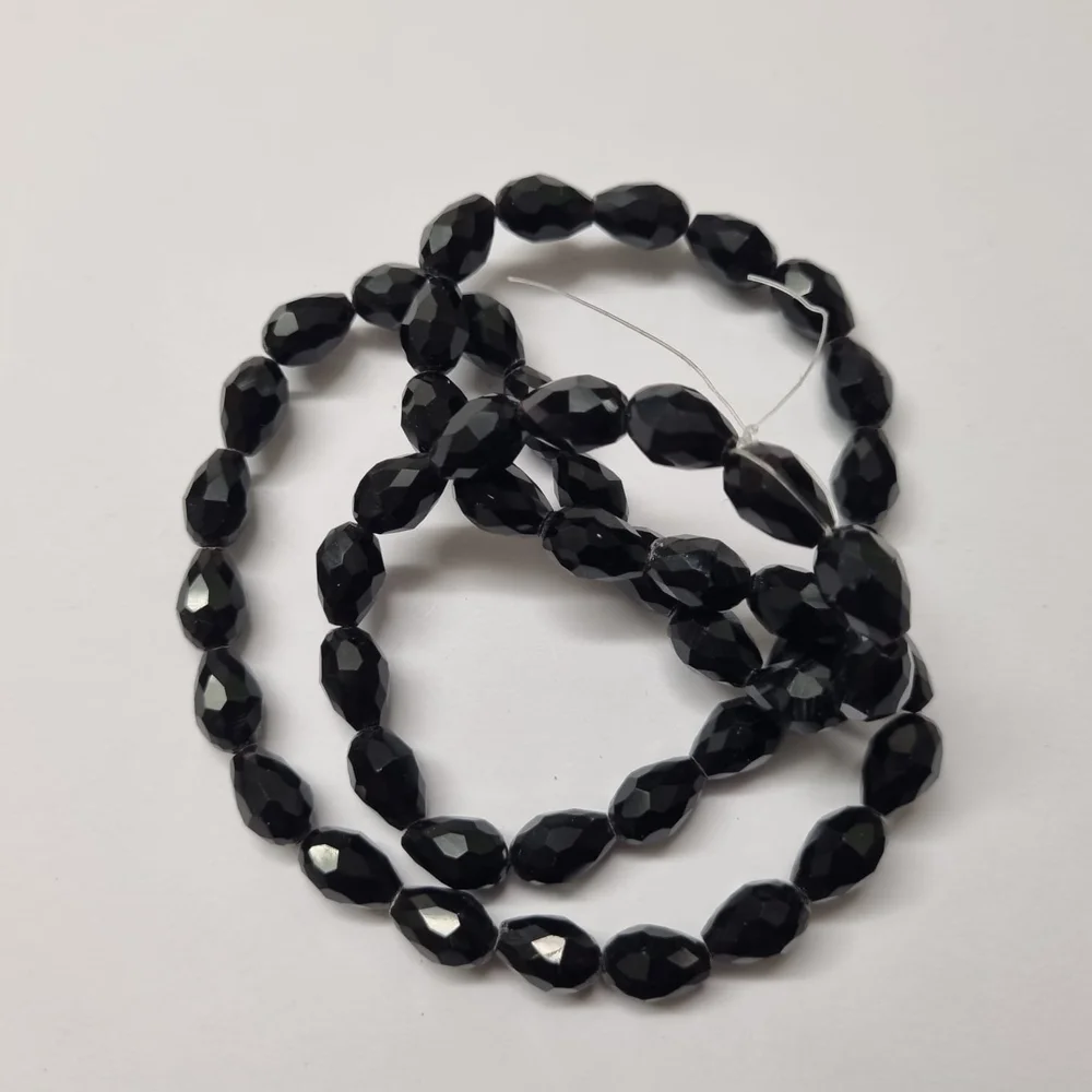 Super Beautiful Crafted Faceted Black Tear Drop Glass Beads