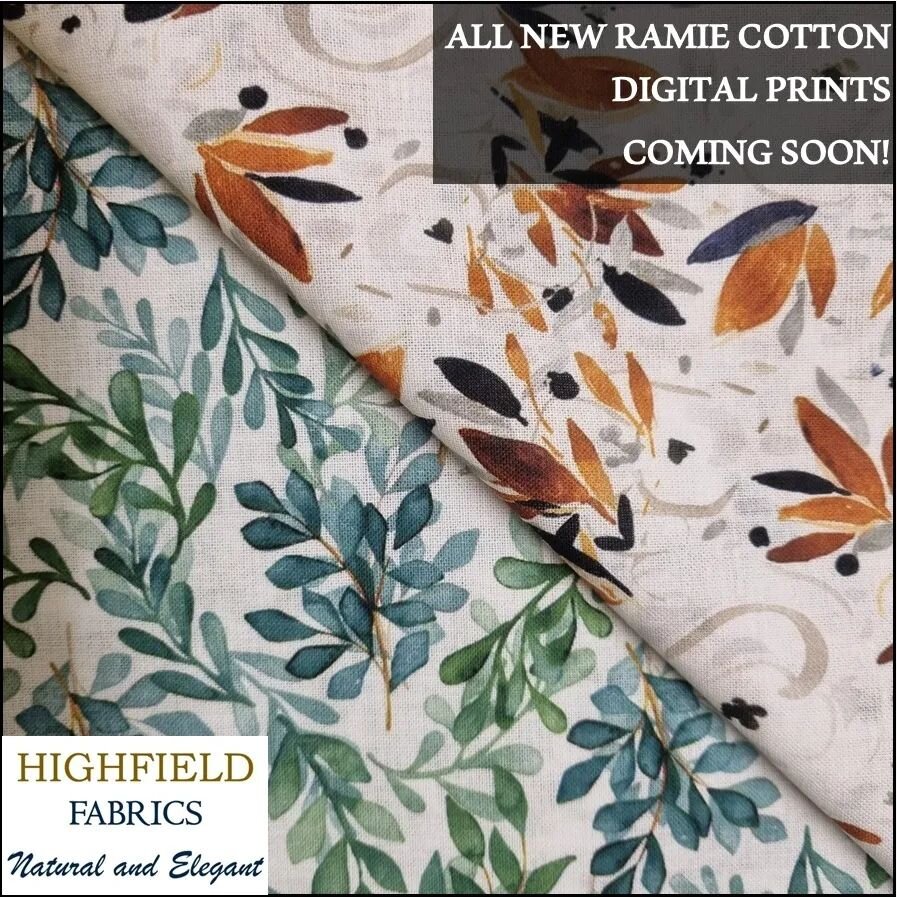 HIGHFIELD FABRICS - ALL NEW RAMIE COTTON DIGITAL PRINTS.

Beautiful prints on natural fibre blend.

COMING SOON ONLINE AND IN STORE: 
www.ultimatecraft.co.uk
.
.
.
.
.
.
.
.
.
#cotton #ramie #naturalfibers #fabricprint #fabricstore #ultimatecraft