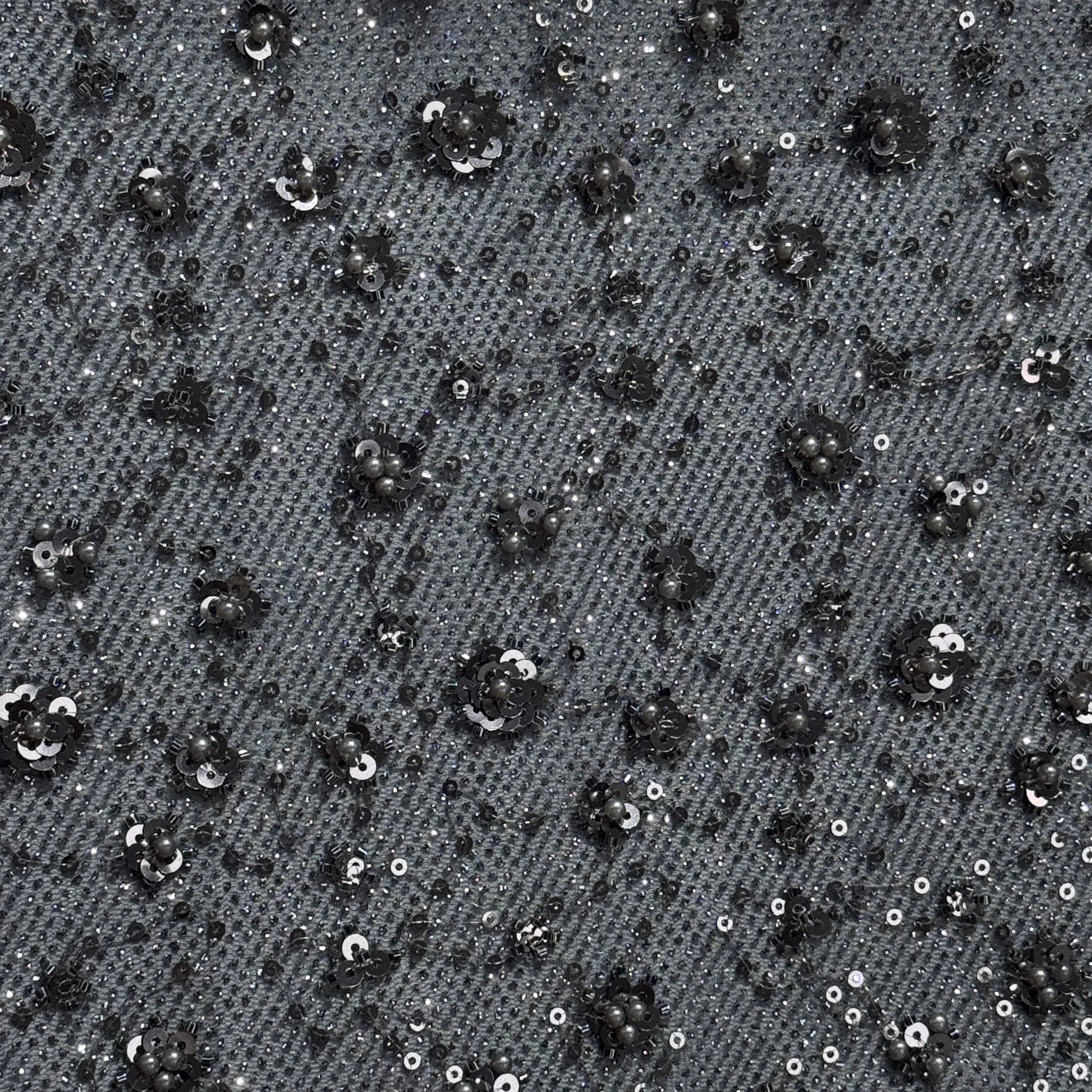 Nylon Tulle Glitter Embroidery - Silver Grey