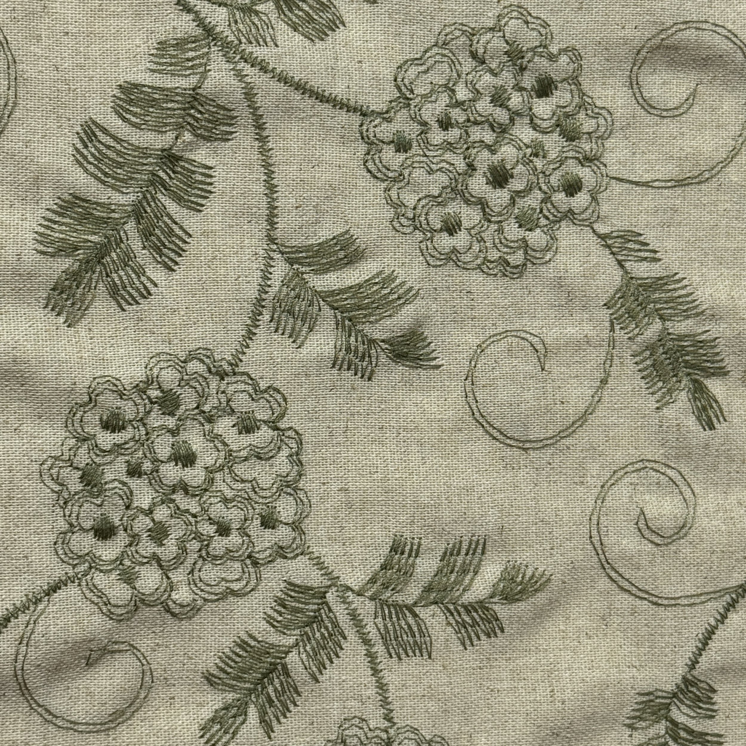 Linen Viscose Embroidery COL - Sage in Cream