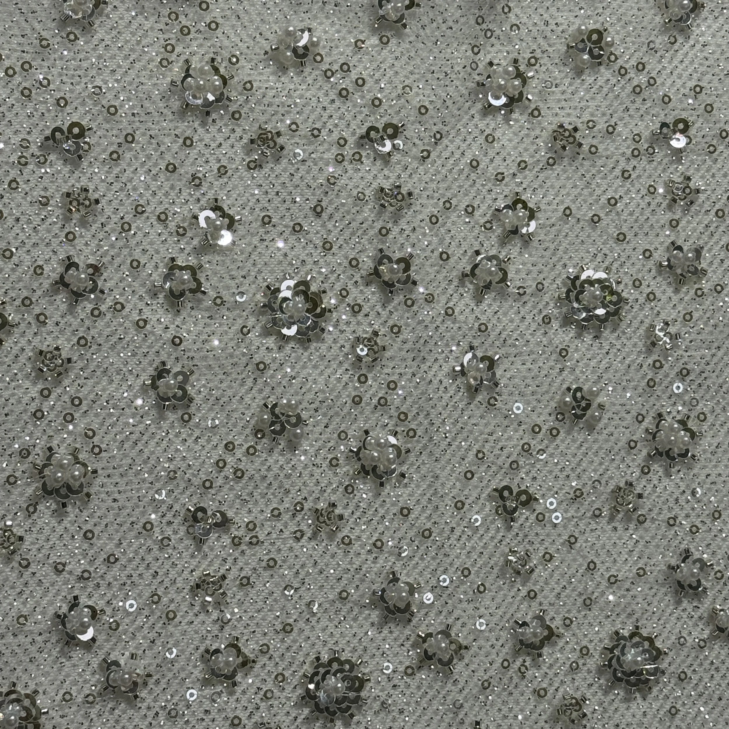 Nylon Tulle Glitter Embroidery - White