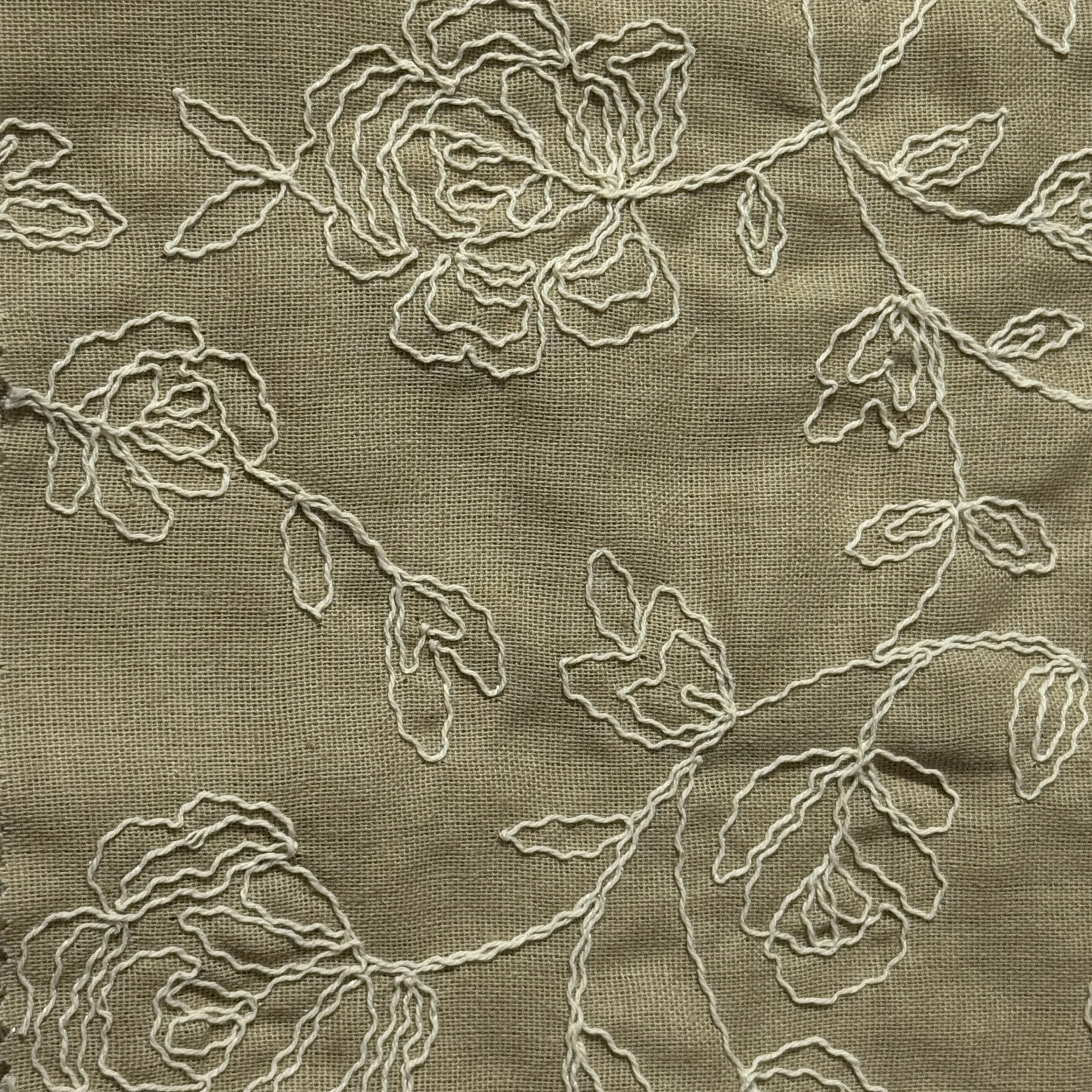 Linen Viscose Embroidery NAT - Cream in Khaki