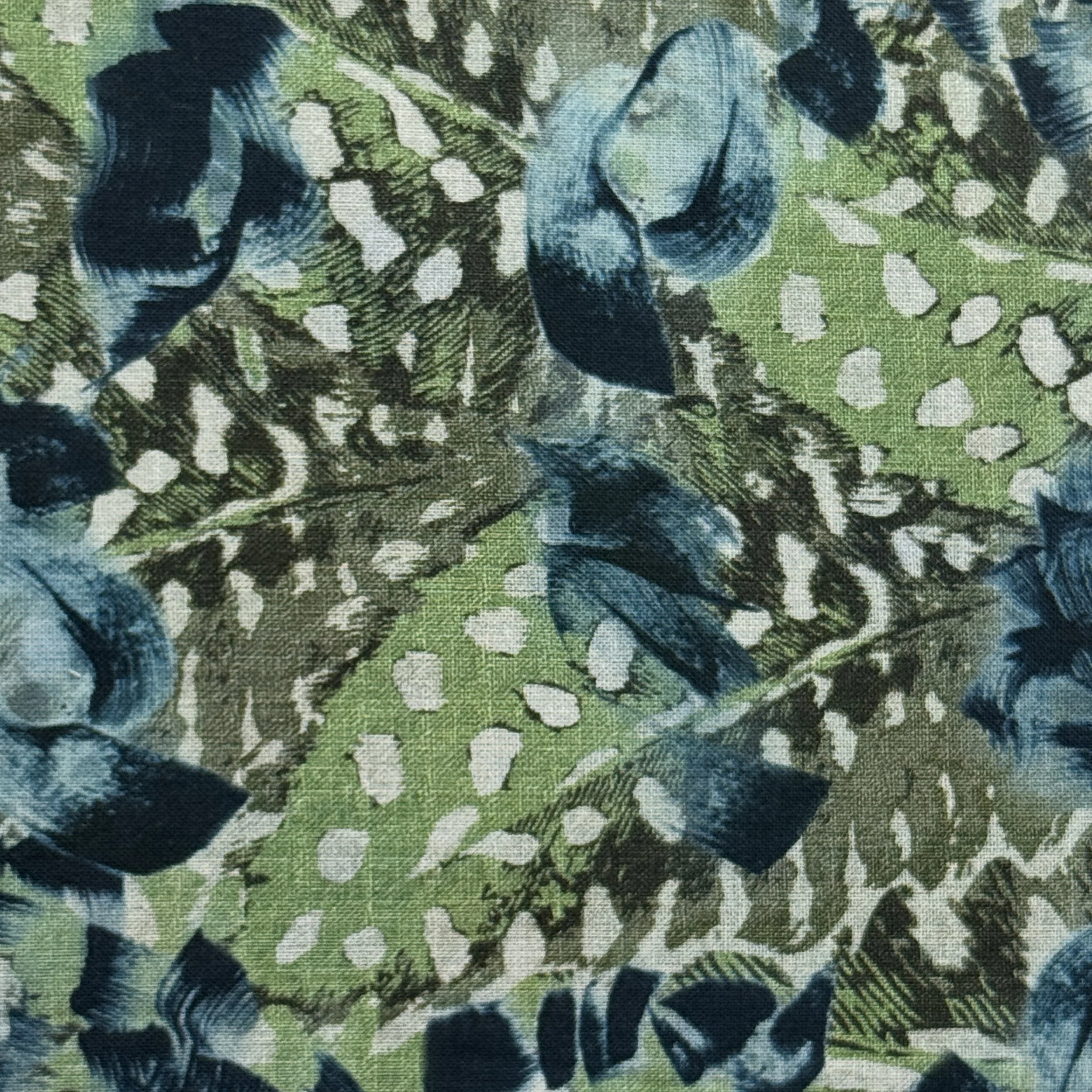 Linen Cotton Digital Print - Midnight Leaf Garden