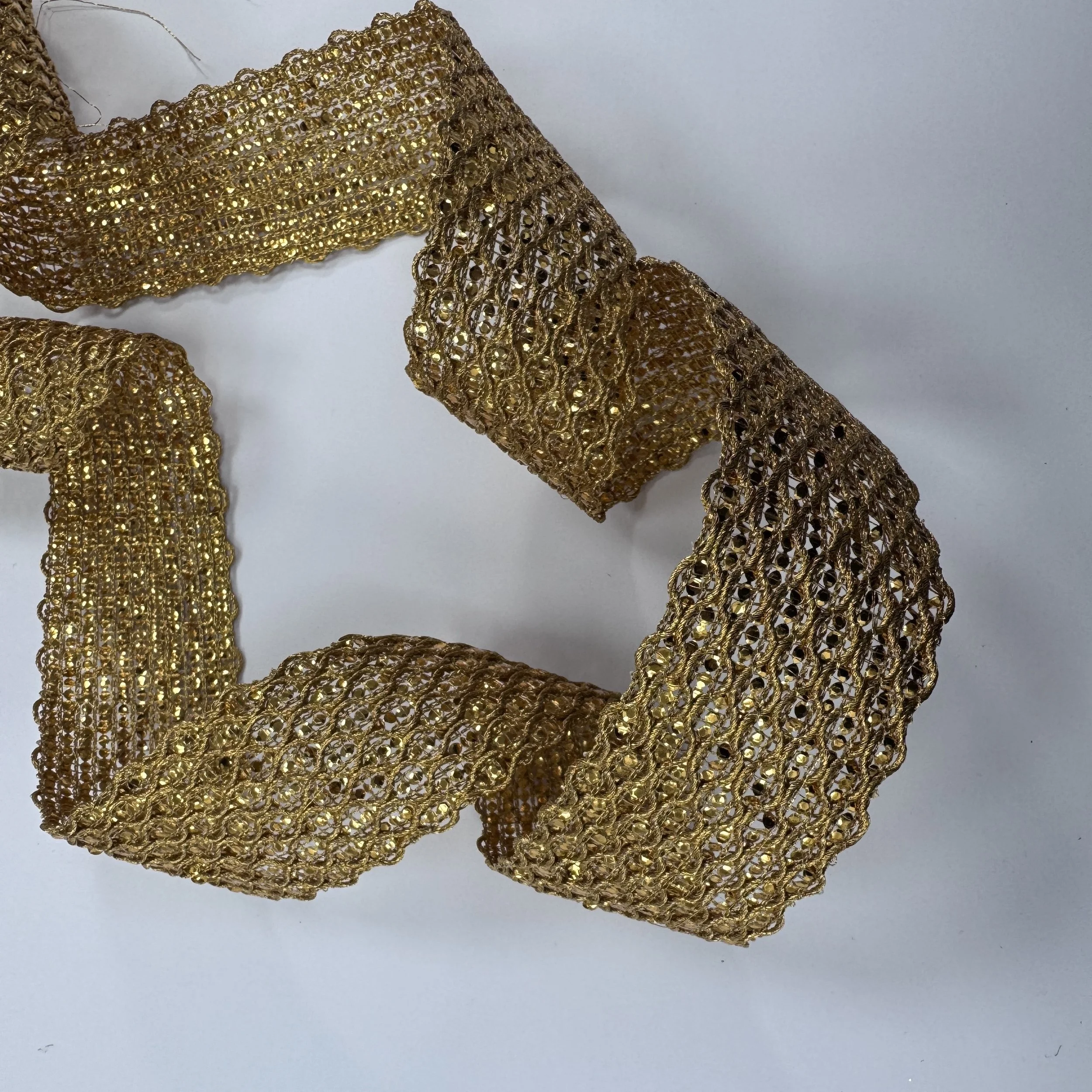 Antique Gold Shimmer Lace Trim - Metallic Gold - Lace Roll  (18 Mtr.)