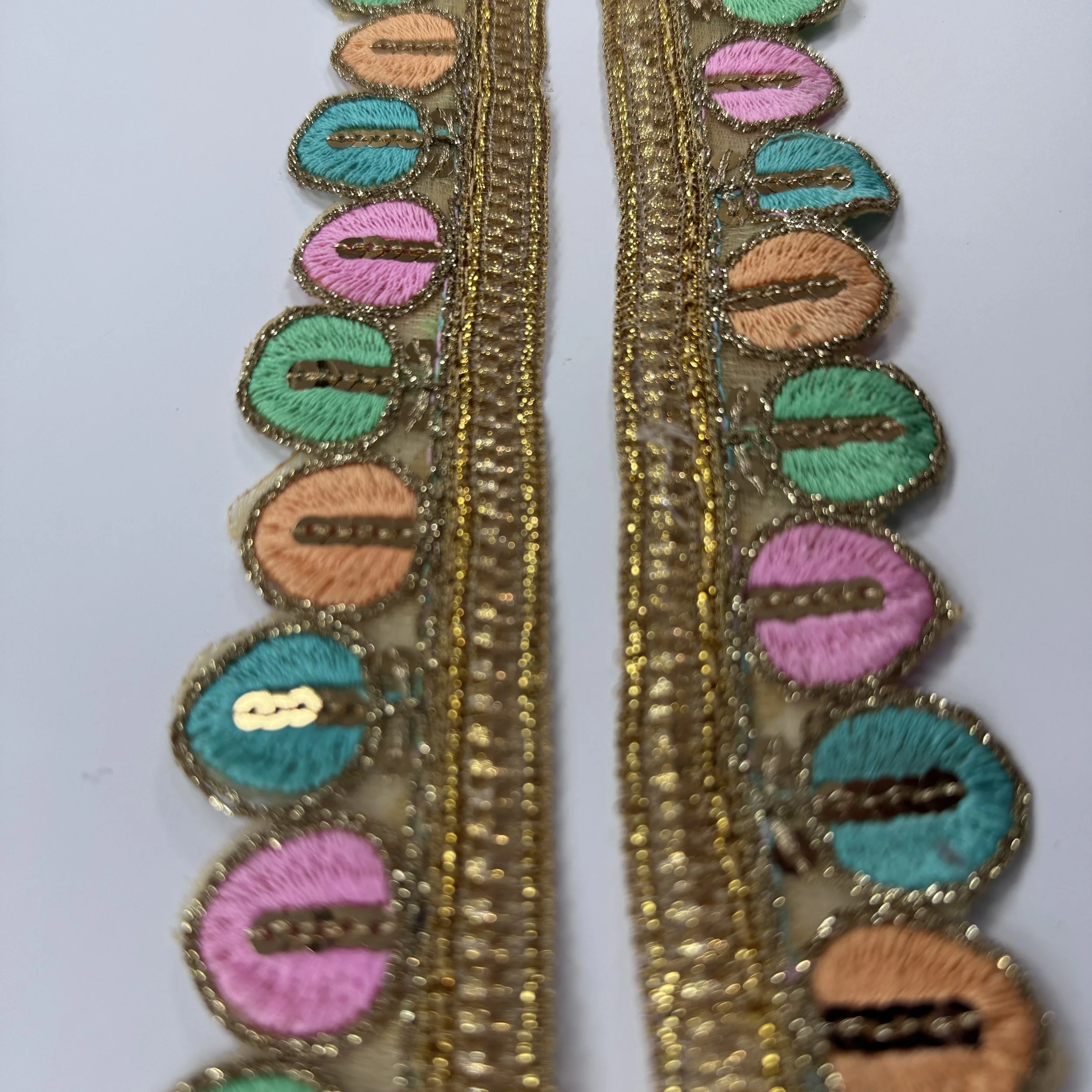 Soft Pastel Embroidered Leaves Trim