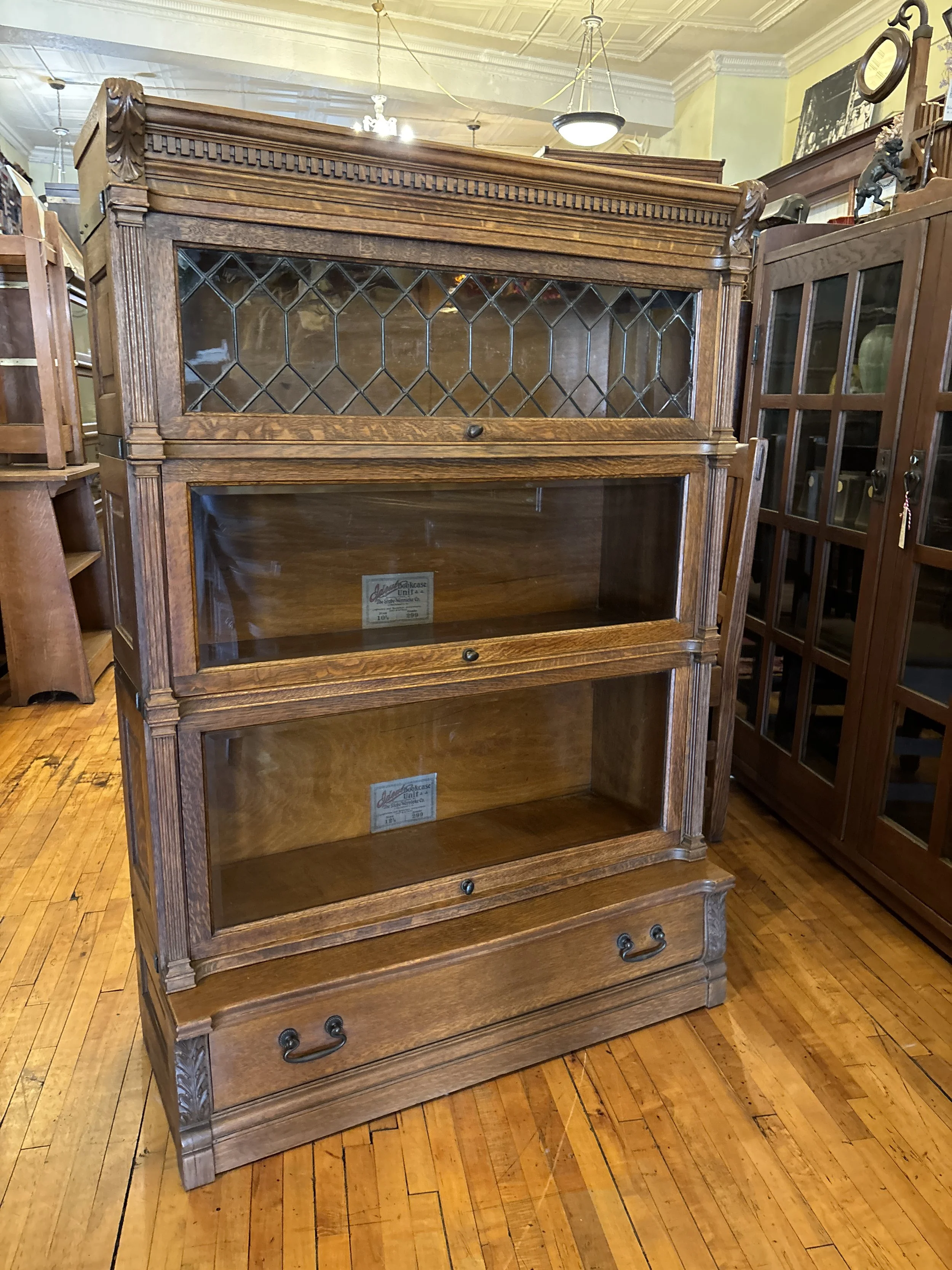 Leaded Glass Barrister Bookcase