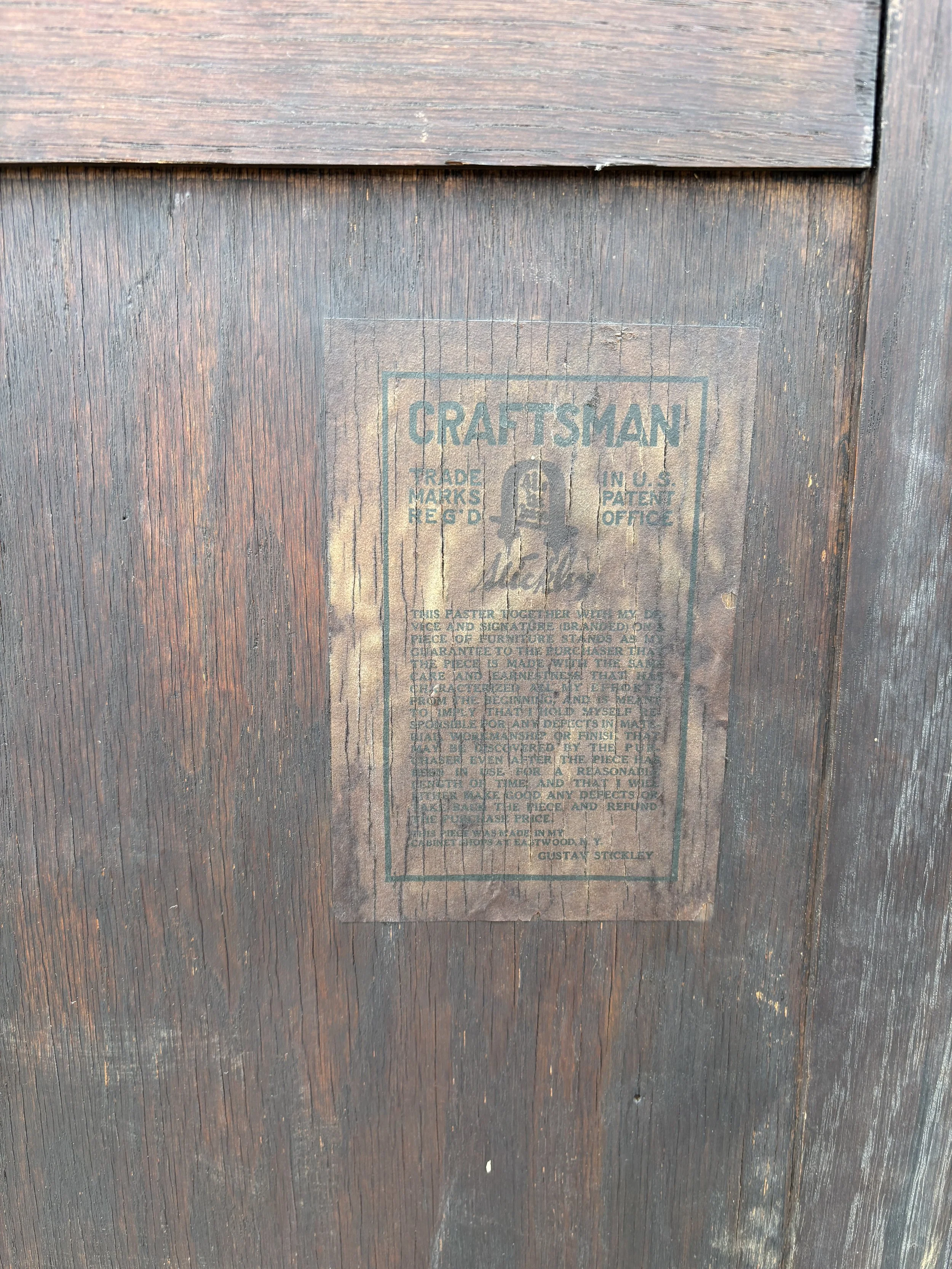 Craftsman paper label on the Gustav Stickley bookcase #718