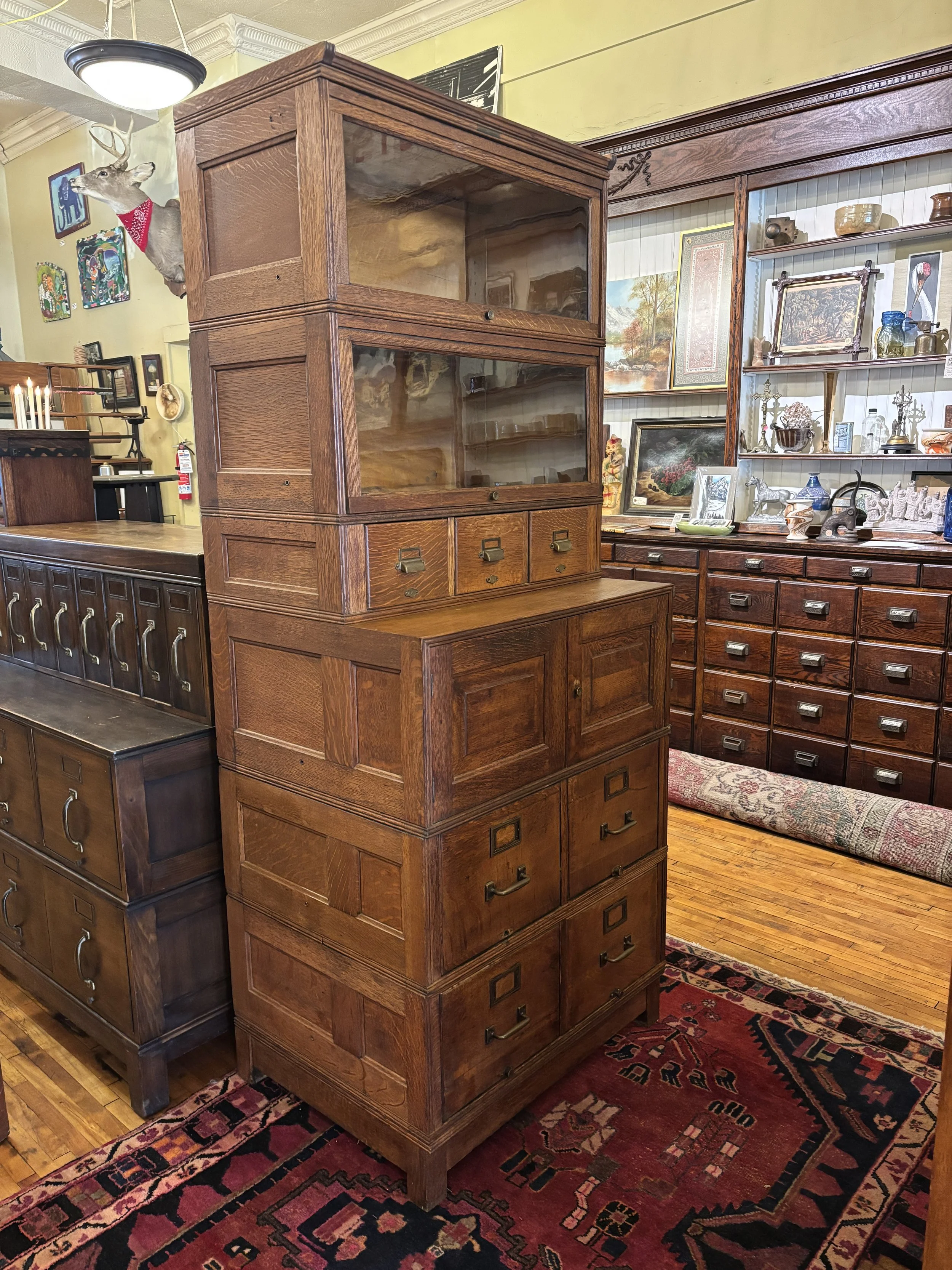 Oak Stacking file Cabinet & Barrister Bookcase