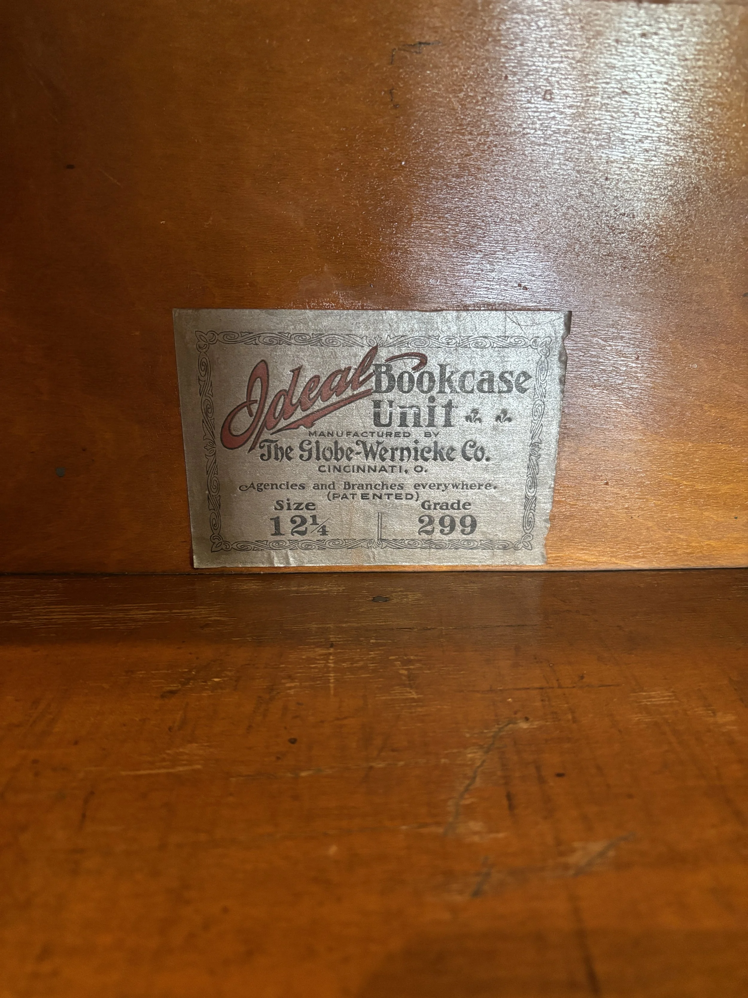 Ideal Globe Wernicke Barrister Bookcase Label