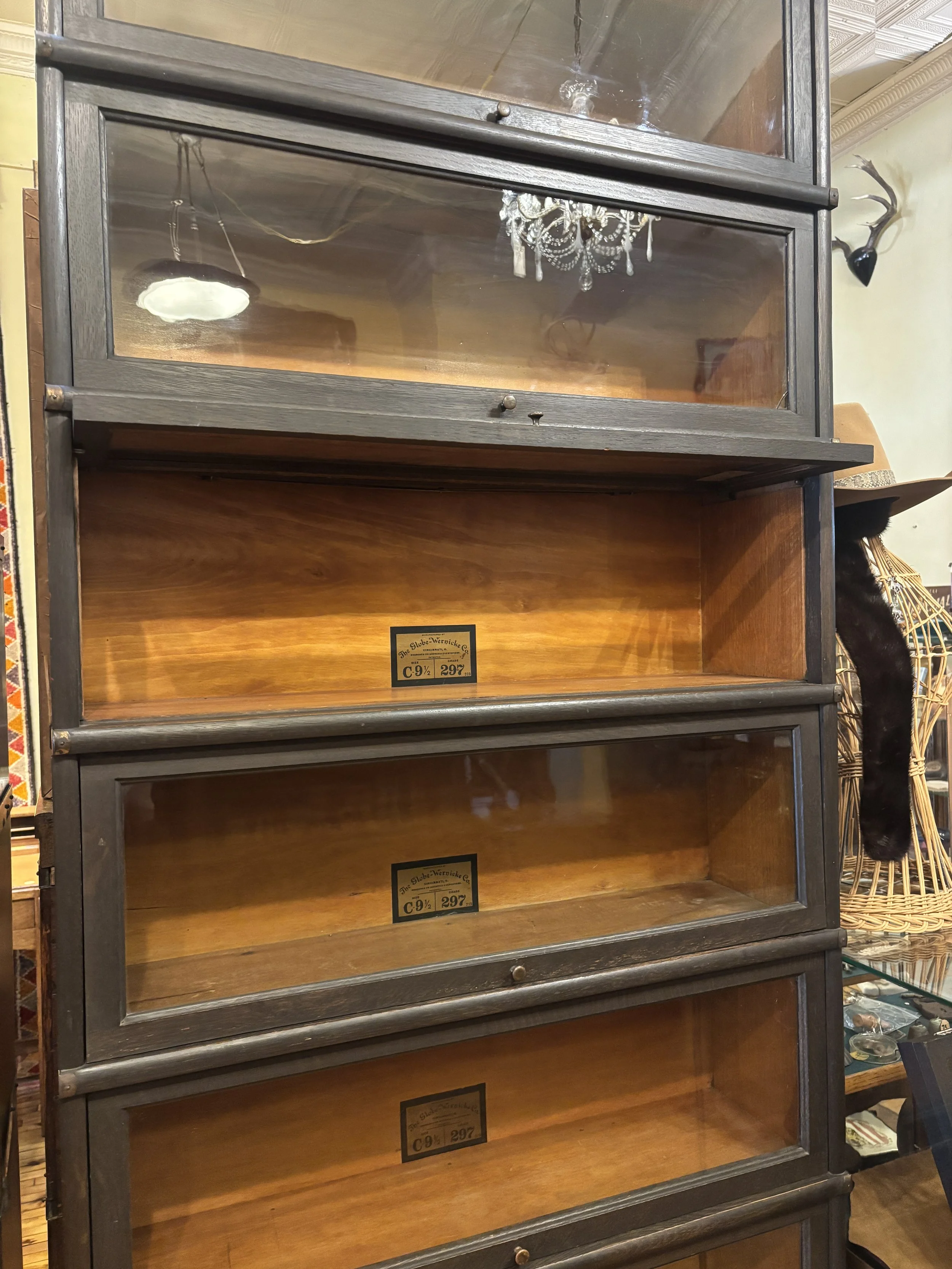 Beautiful light interior of a dark oak finish barrister bookcase