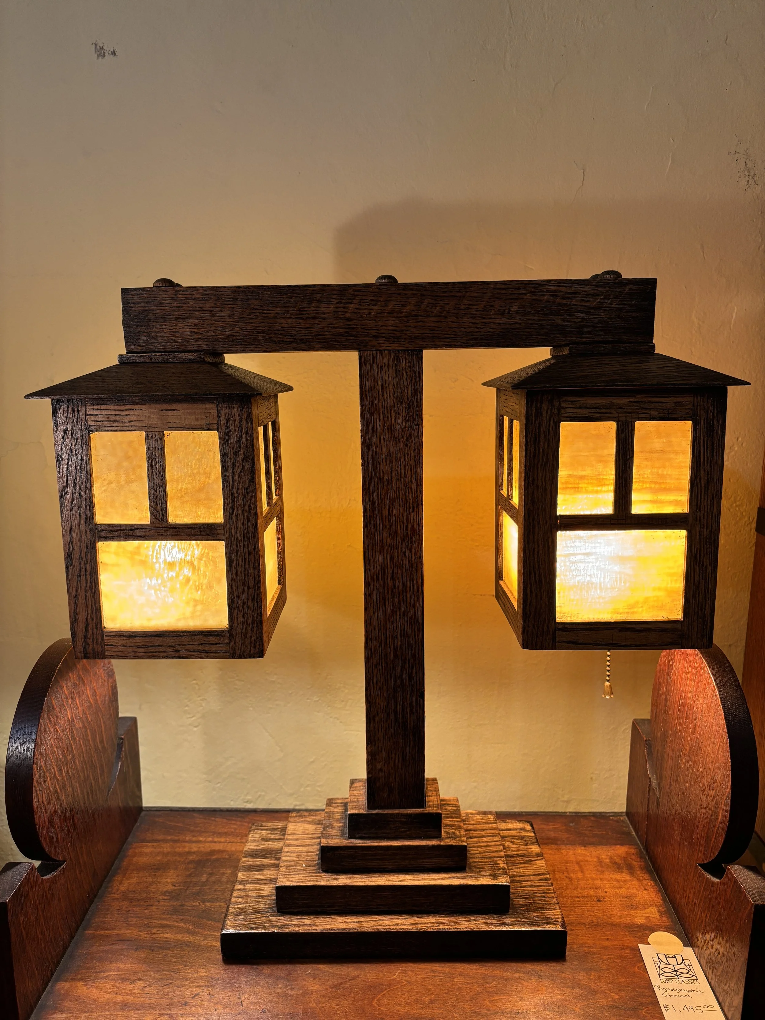 Antique Lamp with Amber Slag Glass