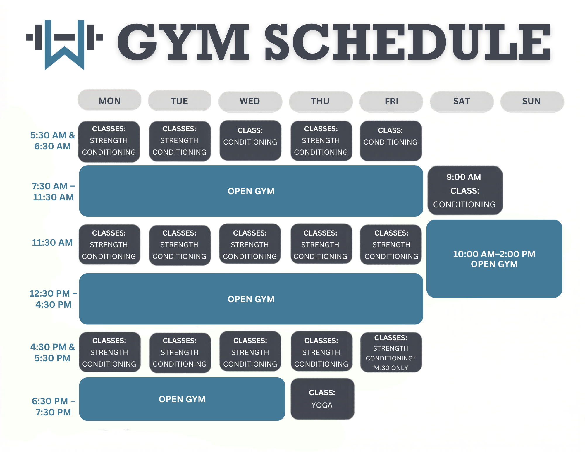Wheelhouse Academy open gym schedule and classes