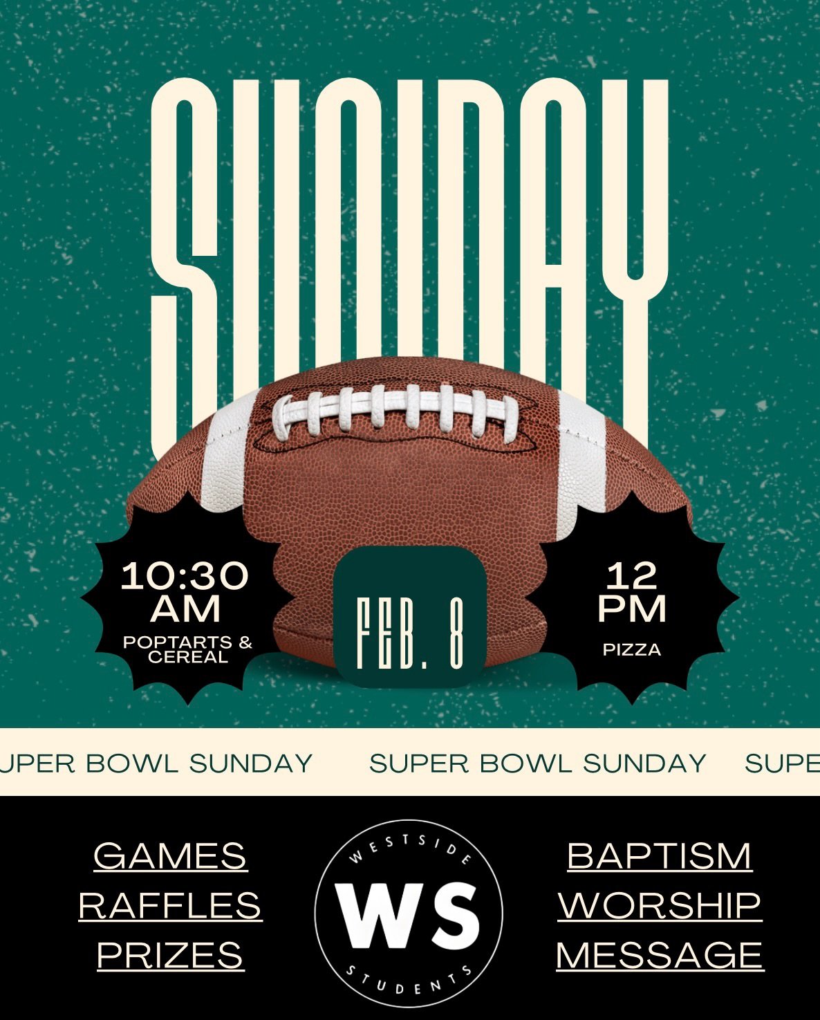 HUGE DAY THIS SUNDAY‼️ You won&rsquo;t want to miss church in 2 days!! 7 of our students are getting baptized, messages for middle &amp; high schoolers, football game, trivia, raffle &amp; prizes! Poptarts &amp; cereal for our 10:30 service &amp; piz