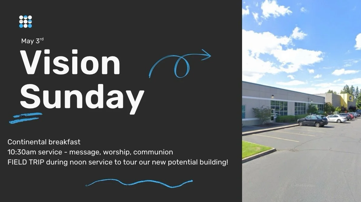 We are STOKED for this Sunday!! We&rsquo;ll have breakfast including OJ &amp; Chocolate milk🤩 Regular 10:30 service with communion. Plus, a field trip at noon up to our new potential building we may be moving to, to see it &amp; pray for it‼️ We&rsq