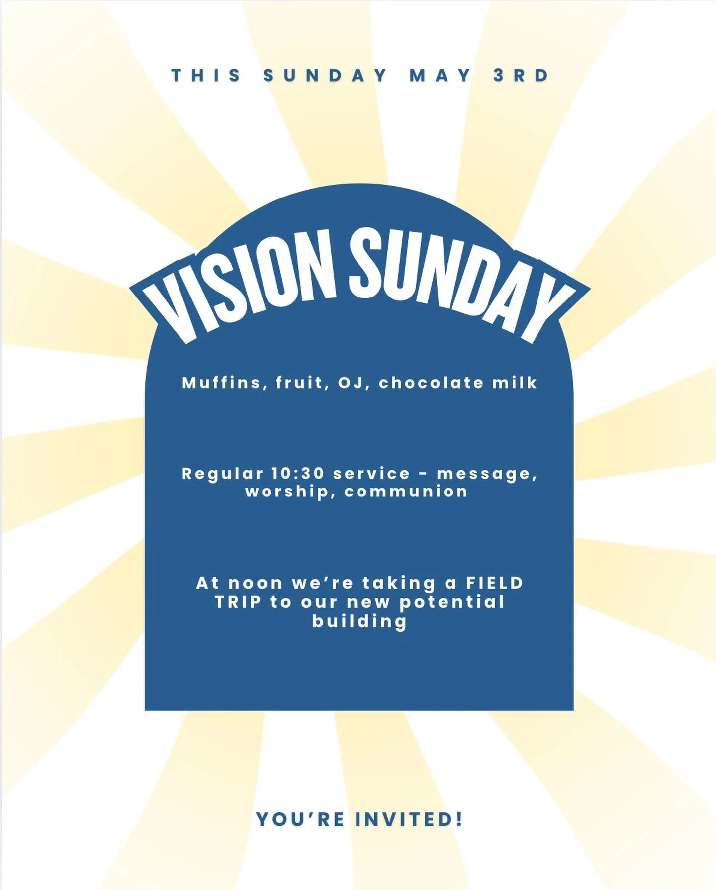 THIS SUNDAY!! Come sit in service at 10:30 and stick around to head to our new potential building to walk all around it and pray for it!! AND there will be ice cream sandwiches for the whole church since it&rsquo;ll be 85&deg;🤗 Come spend your Sunda