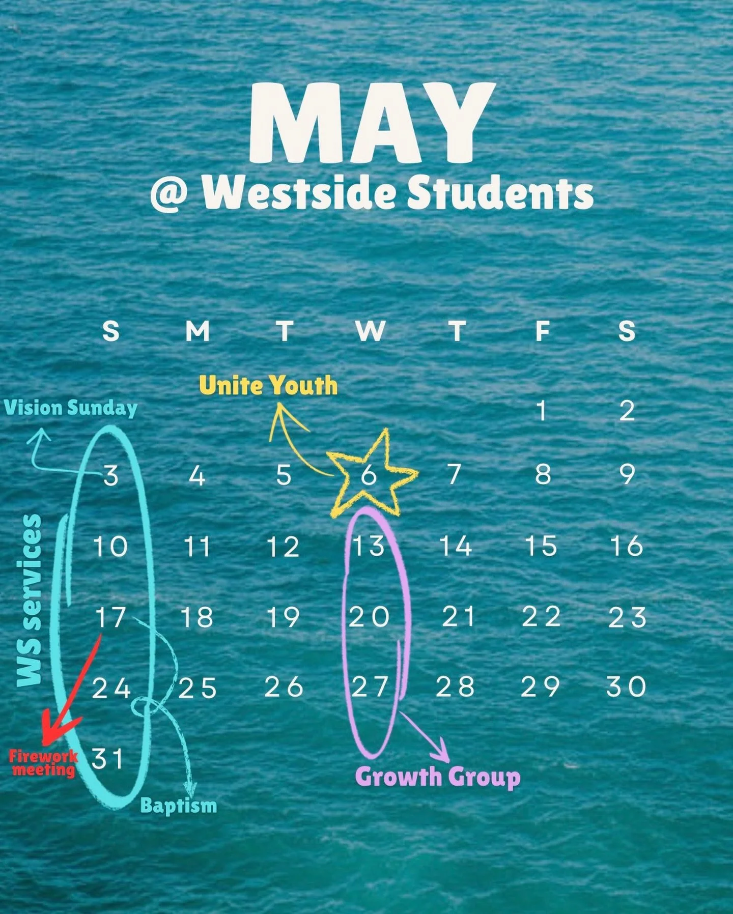 MAY @ Westside Students‼️ So much good stuff happening, we want you apart of it!! 
On top of this- throughout May, we&rsquo;re doing shepherd hangouts! Your shepherds will be reaching out, reply to them and come hang🫶