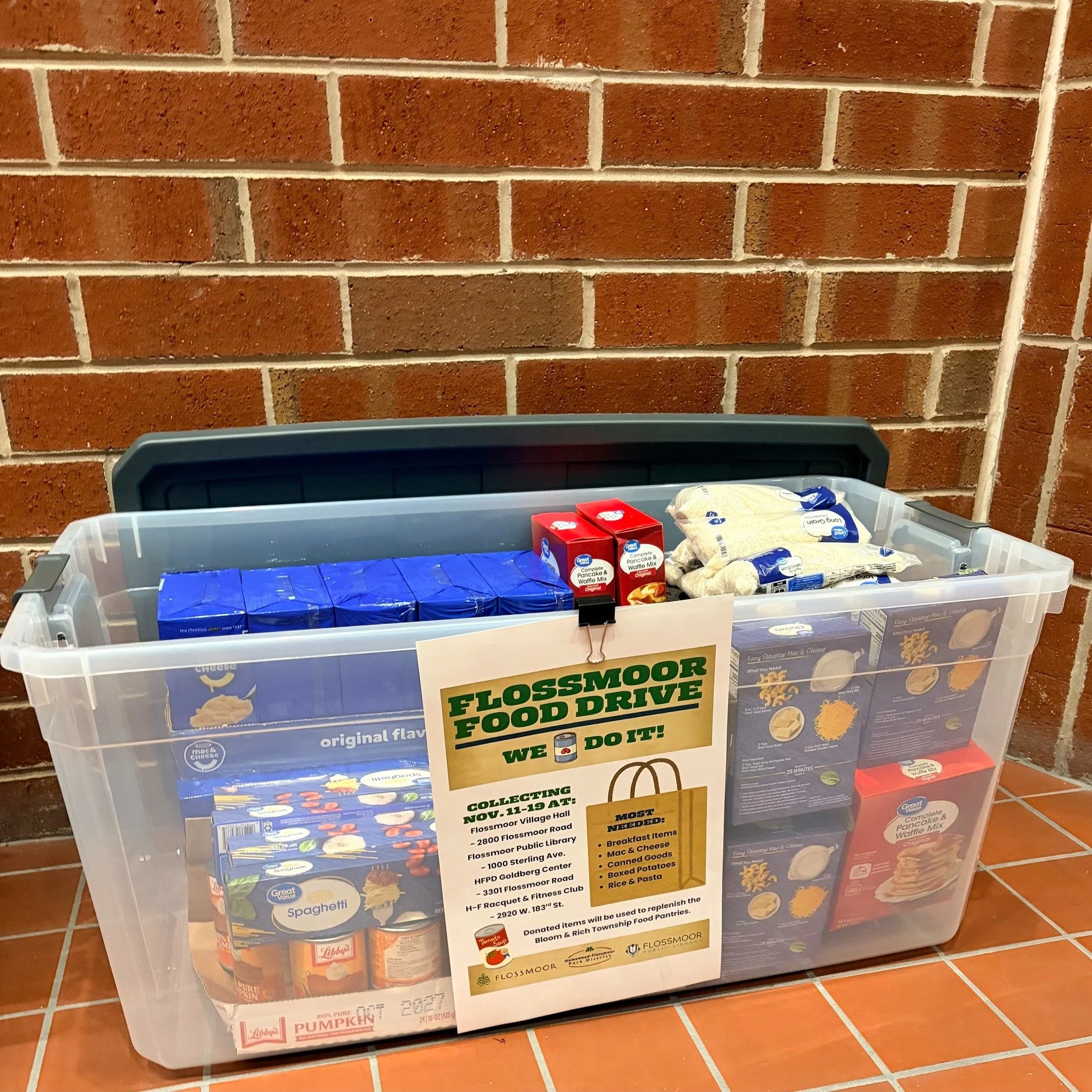 Happy Friday, Flossmoor! We ended the week with a very generous donation of food for the Flossmoor Food Drive here at Village Hall. If you are grocery shopping this week and you are able, please add an item or two to your cart to help replenish the B